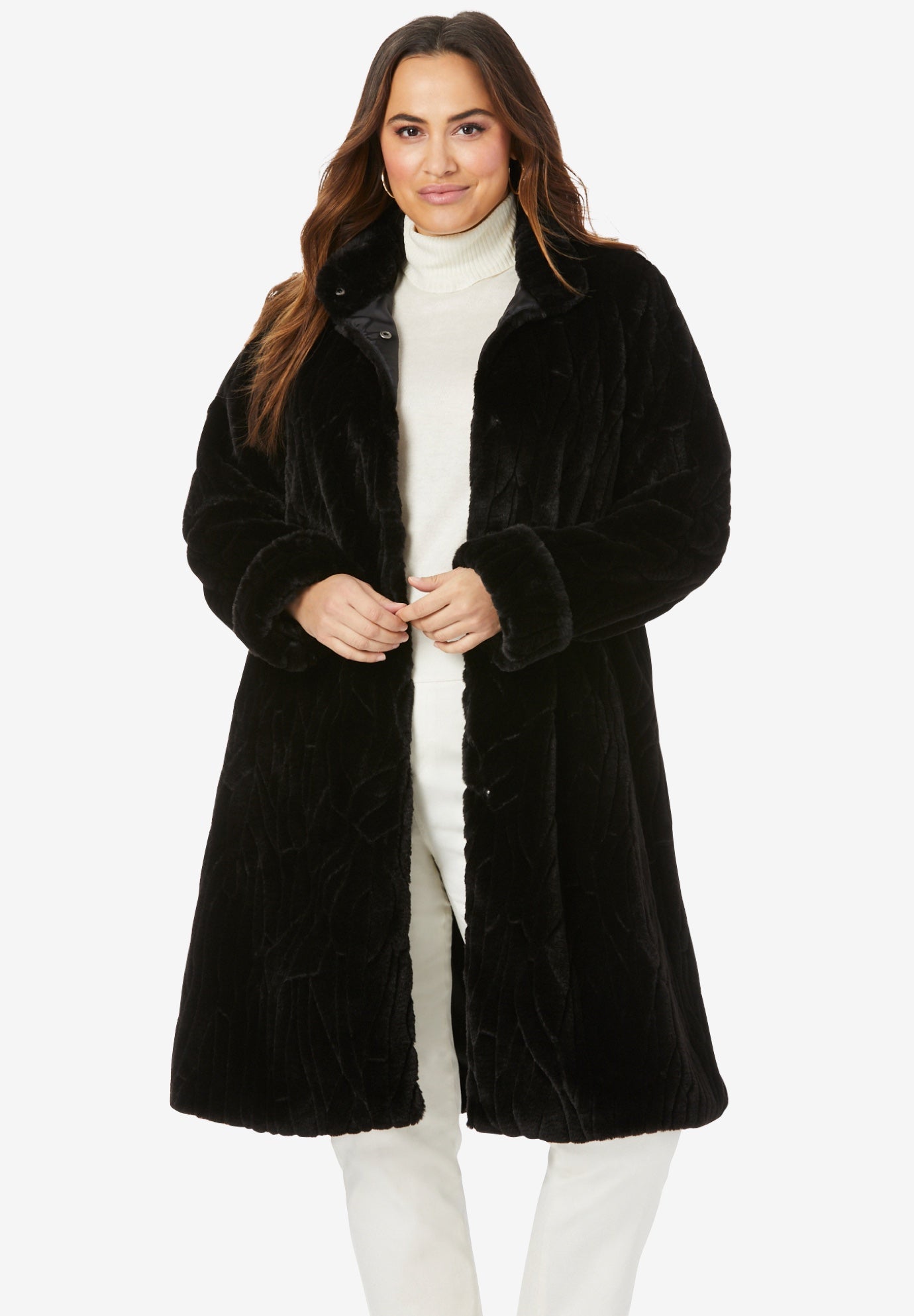 Faux fur swing coat plus size Clearance