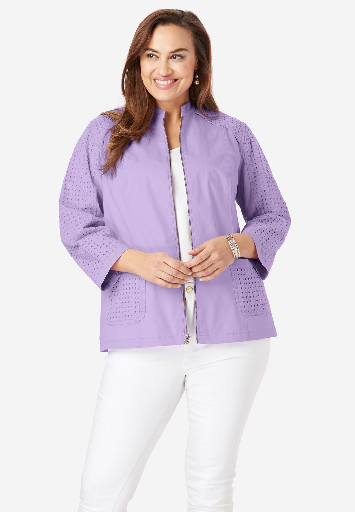 Poplin Eyelet Jacket Woman Within