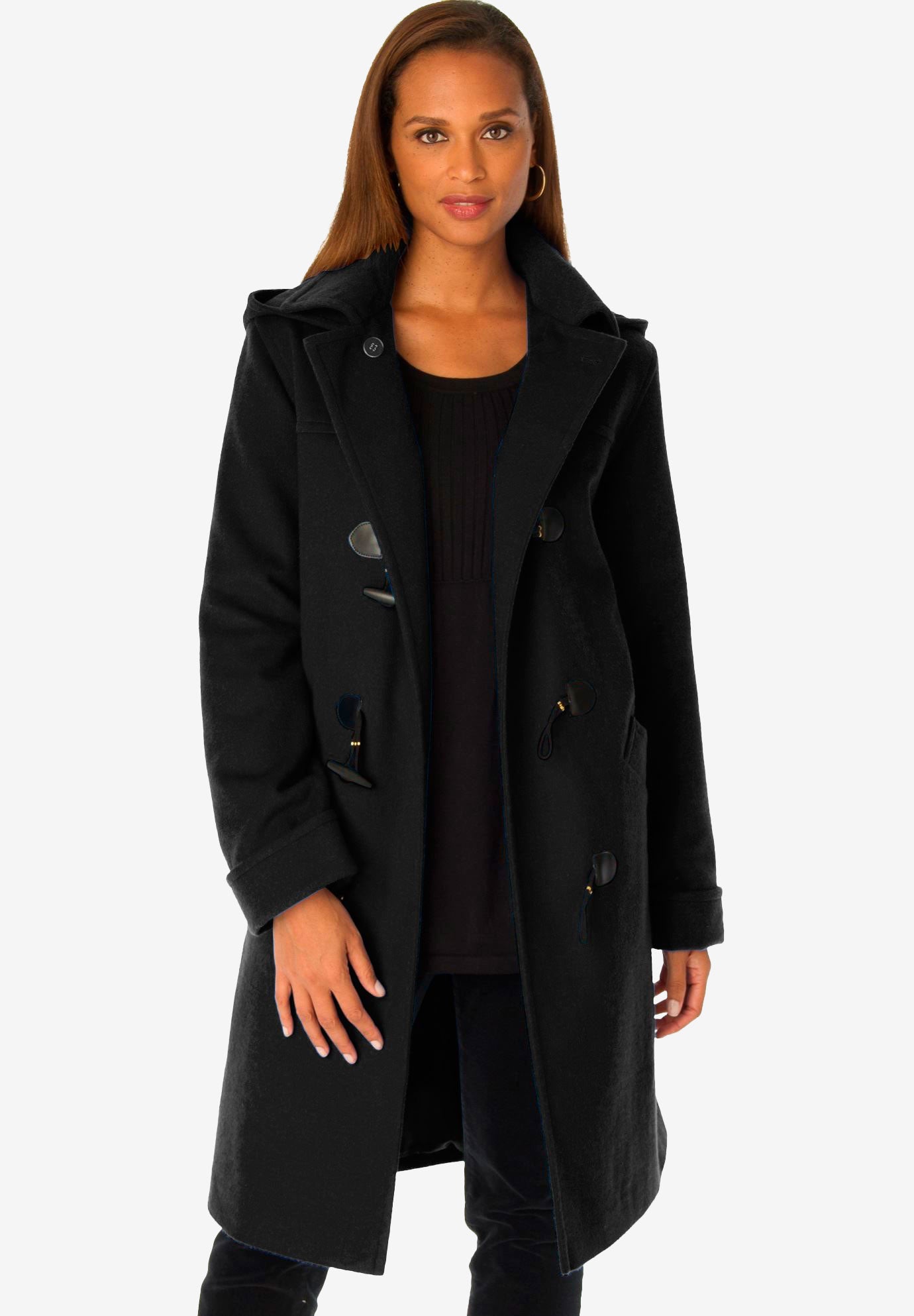 Womens black duffle coat with hood online