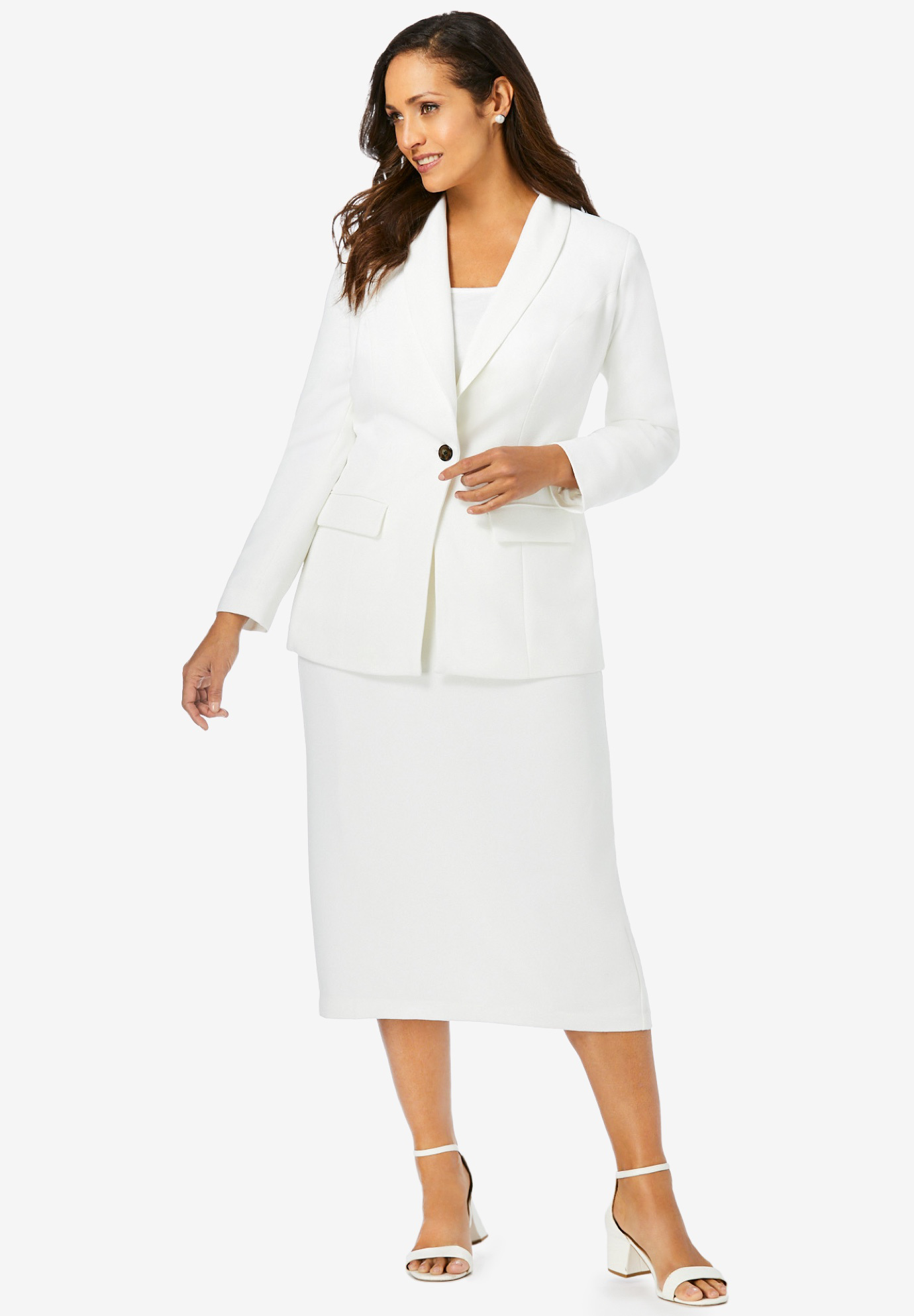 Single-Breasted Skirt Suit, WHITE