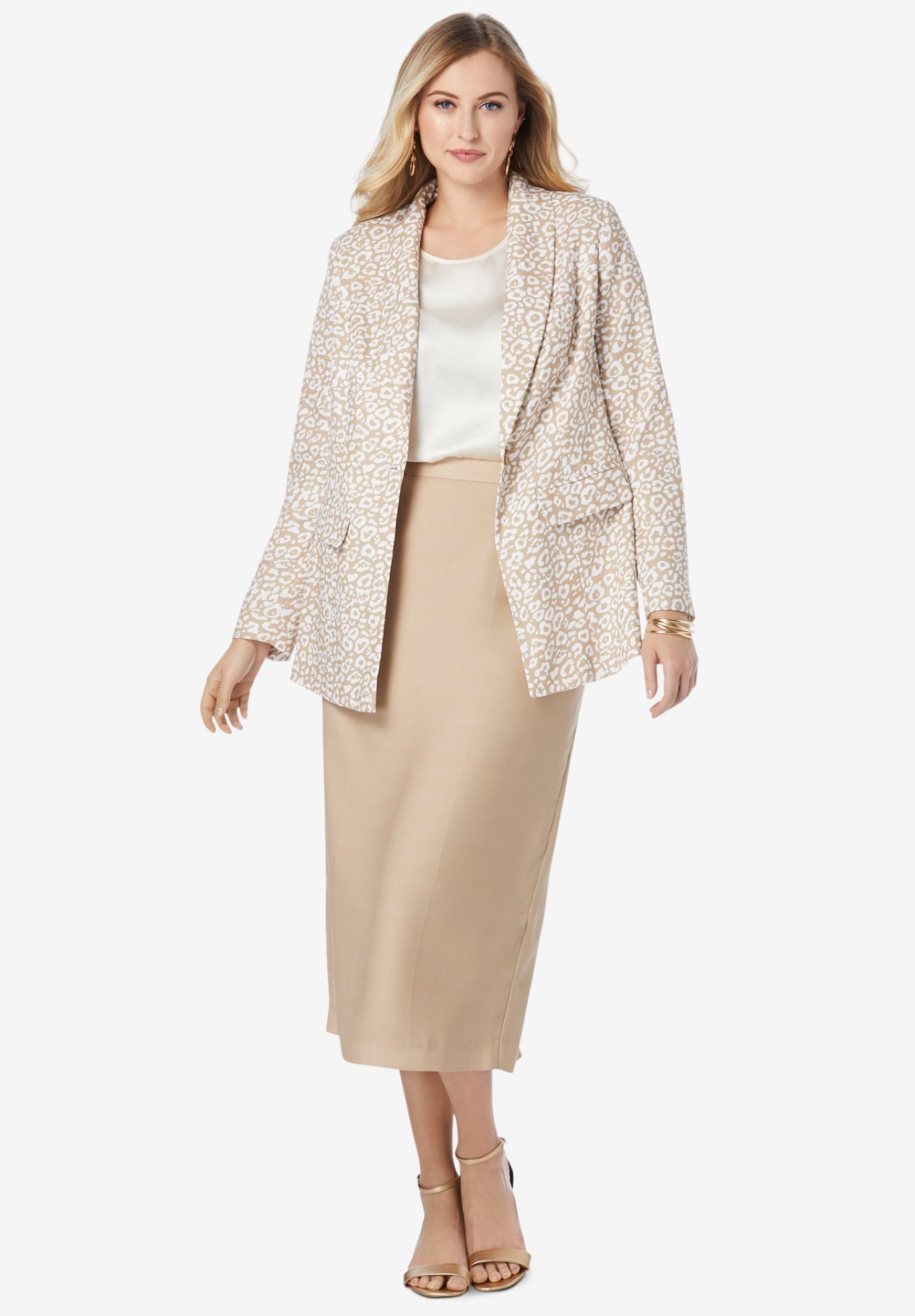 Jessica London Womens Plus Size Single-Breasted Skirt Suit Set