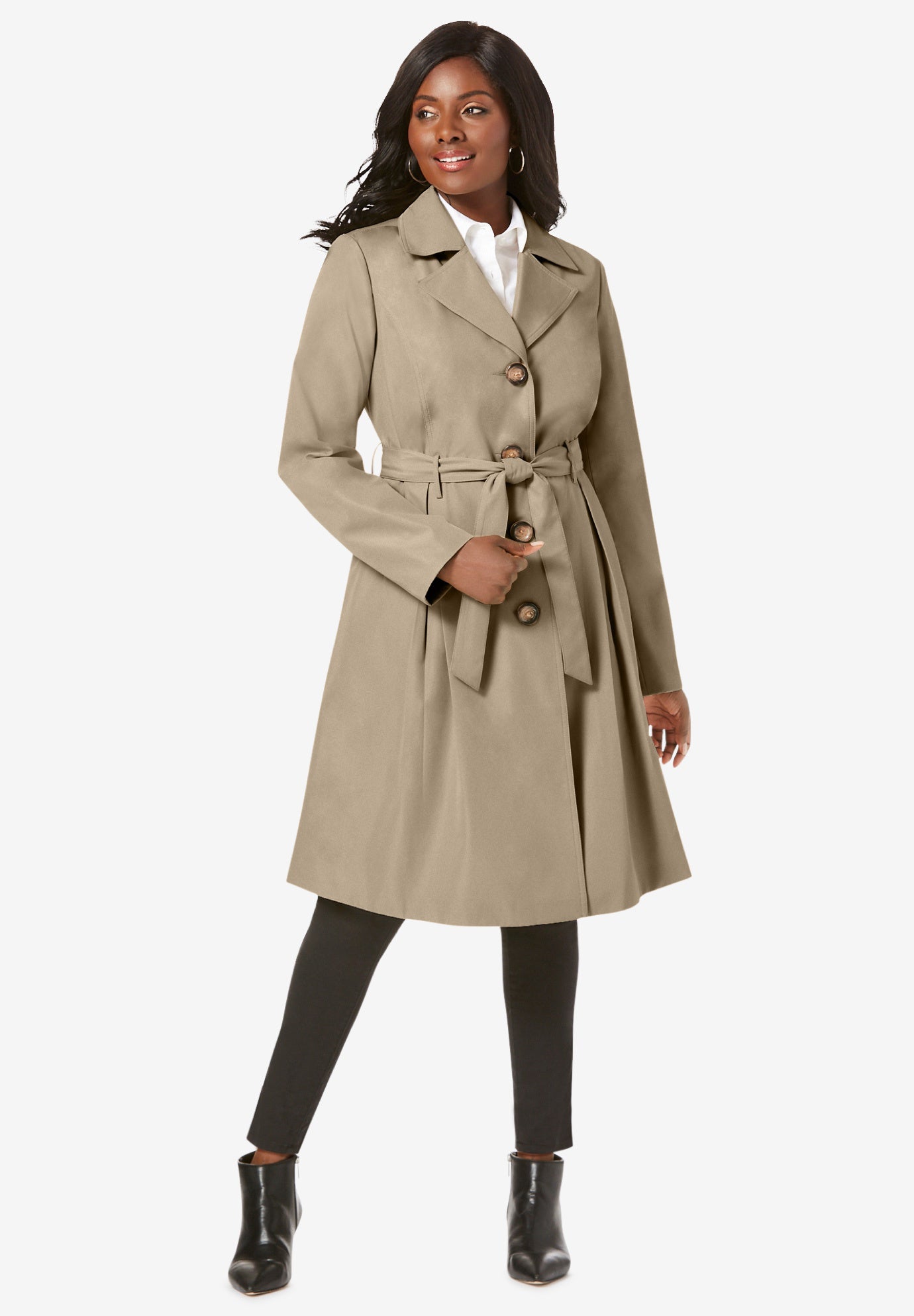Audrey classic double breasted trench coat with detachable shop flannel liner & hood