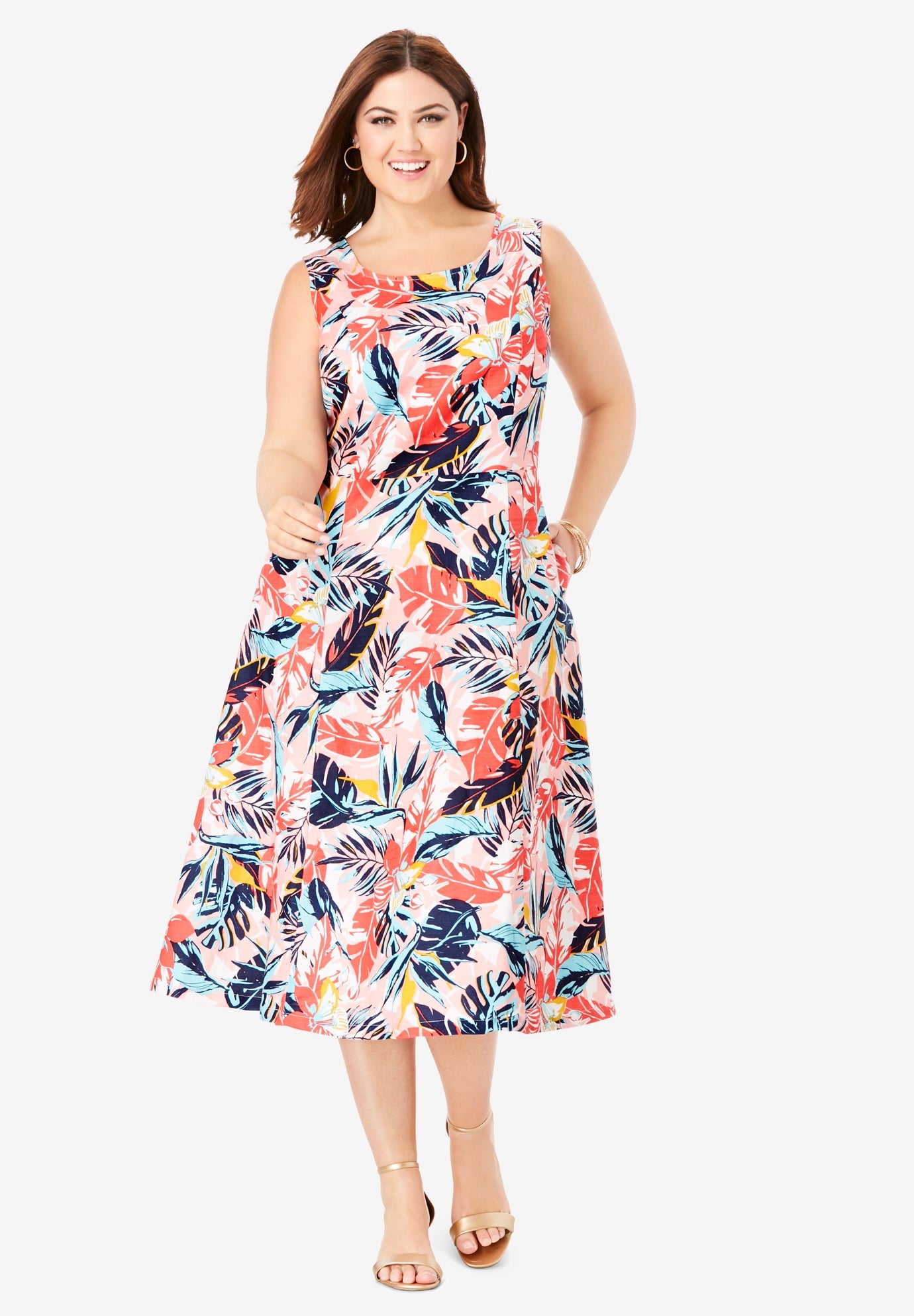 Linen Fit & Flare Dress Woman Within