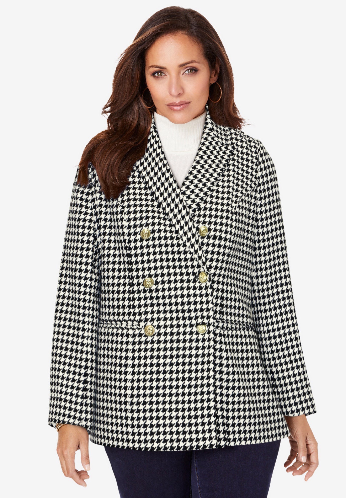 Bar III Women's Houndstooth Collarless Double-Breasted Jacket Black Size 8