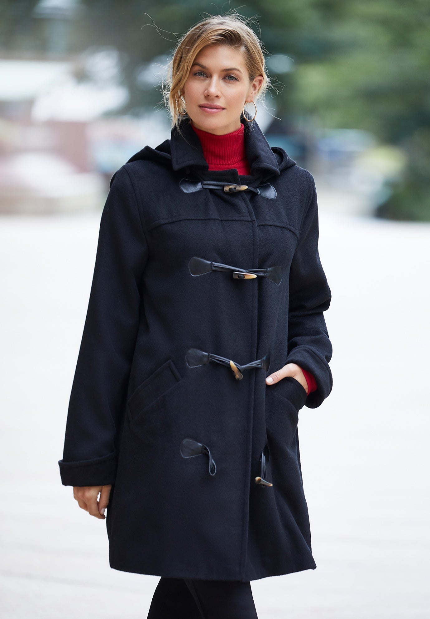 ジャケット・アウター QUADRO 00 gimmick design wool half coat Hooded Toggle Wool Coat - Versatile and Chic, Black | Woman Within