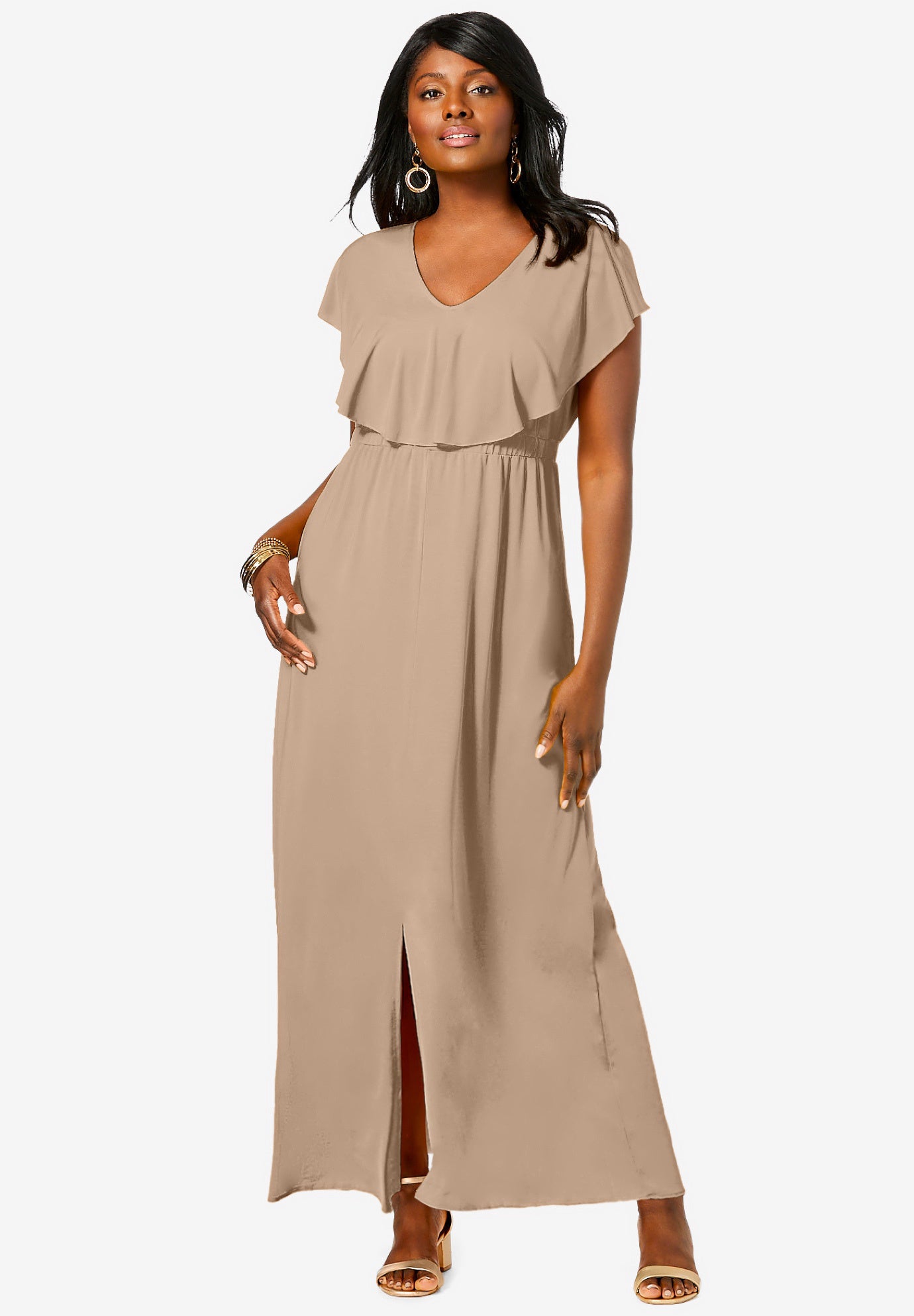 Stretch Knit Ruffle Maxi Dress Woman Within