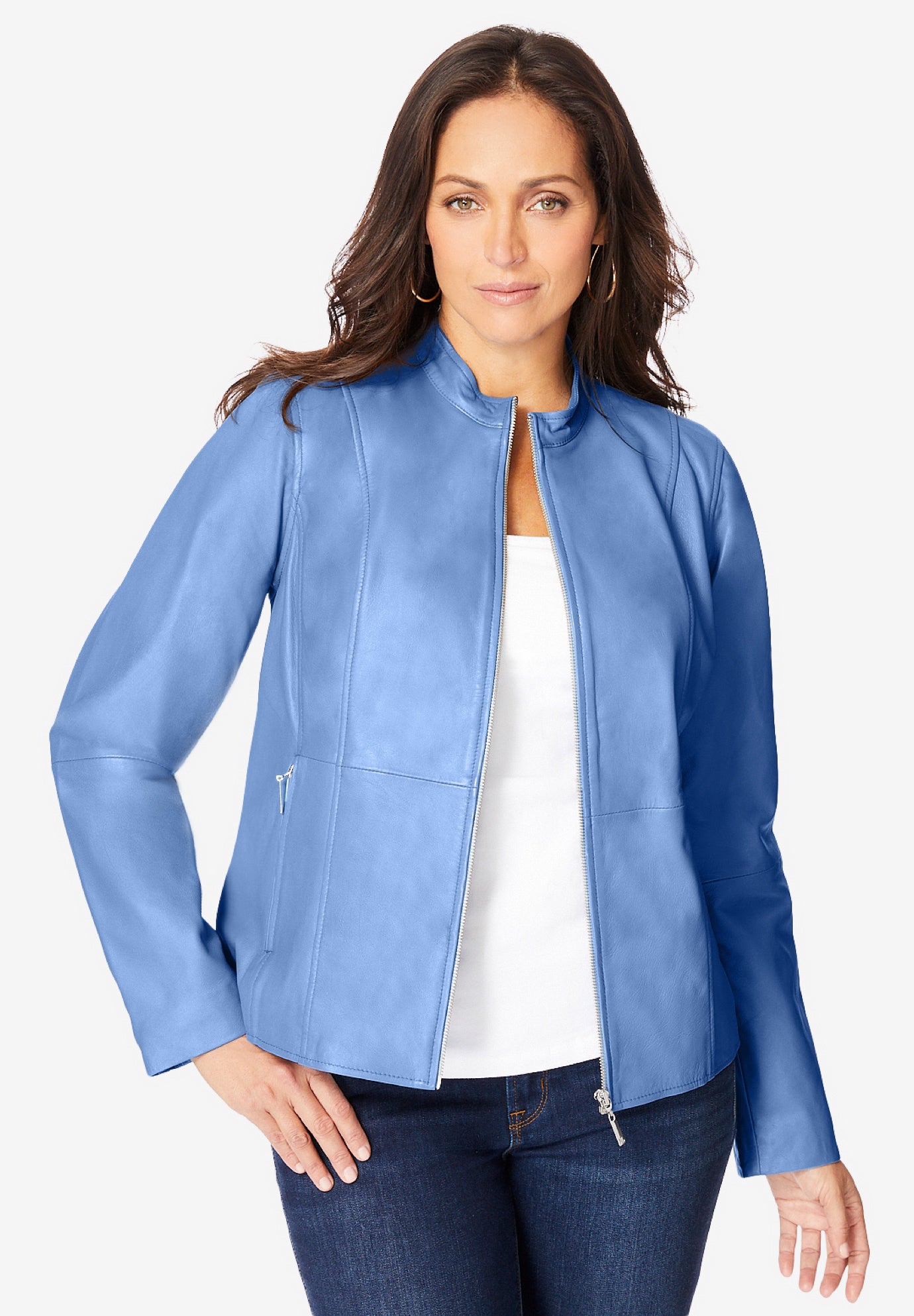 Zip Front Leather Jacket Woman Within