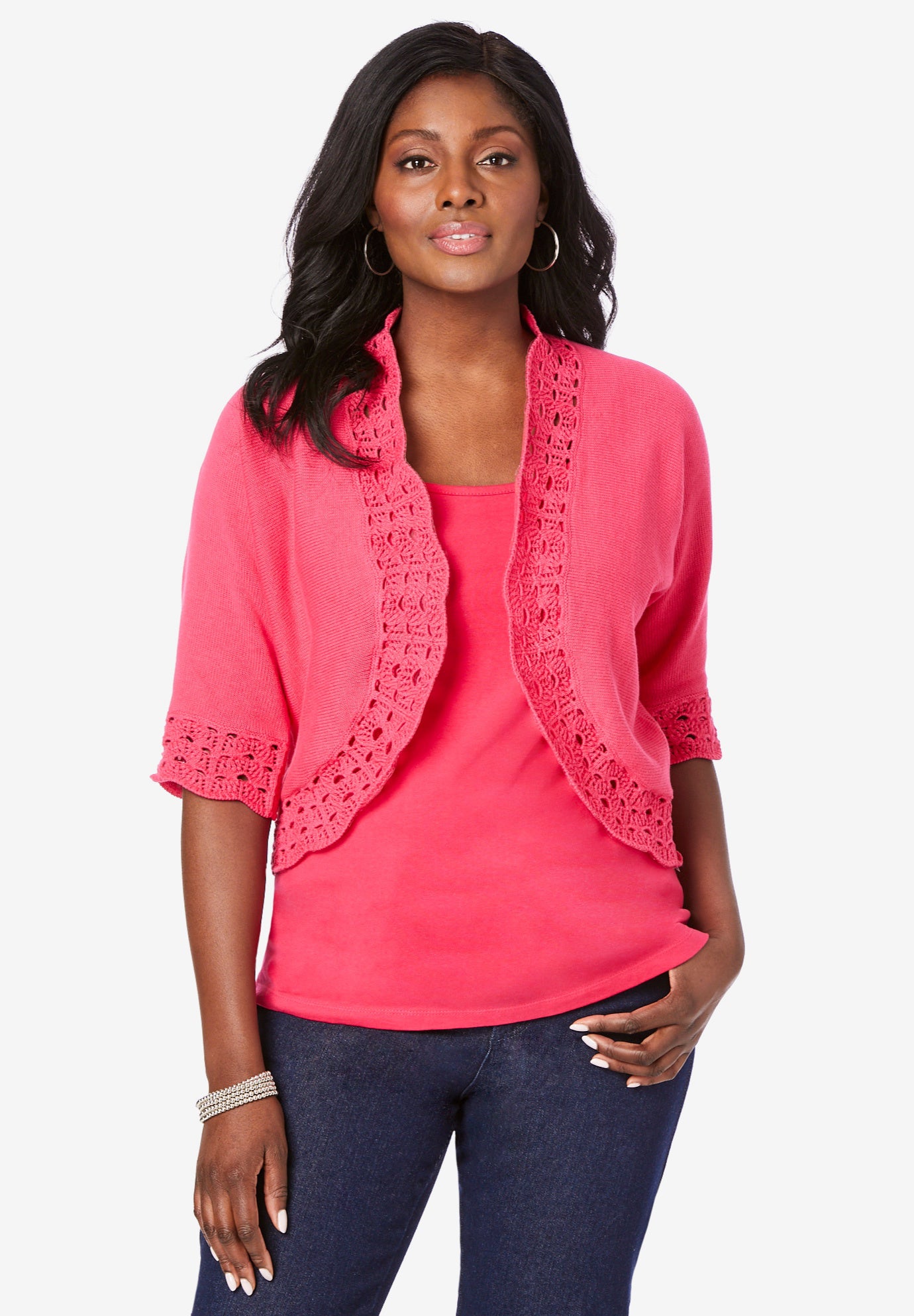 Crochet Trim Shrug | Woman Within