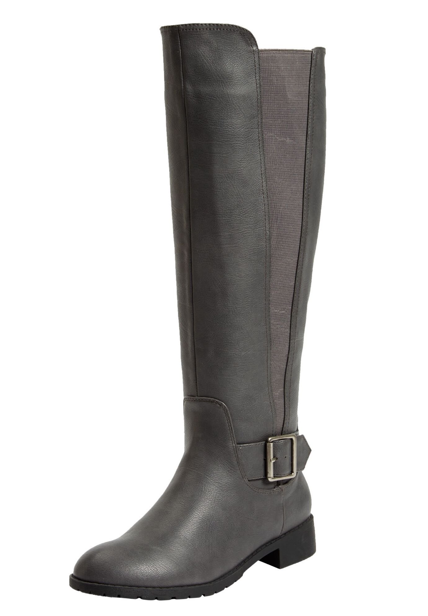 grey leather wide calf boots