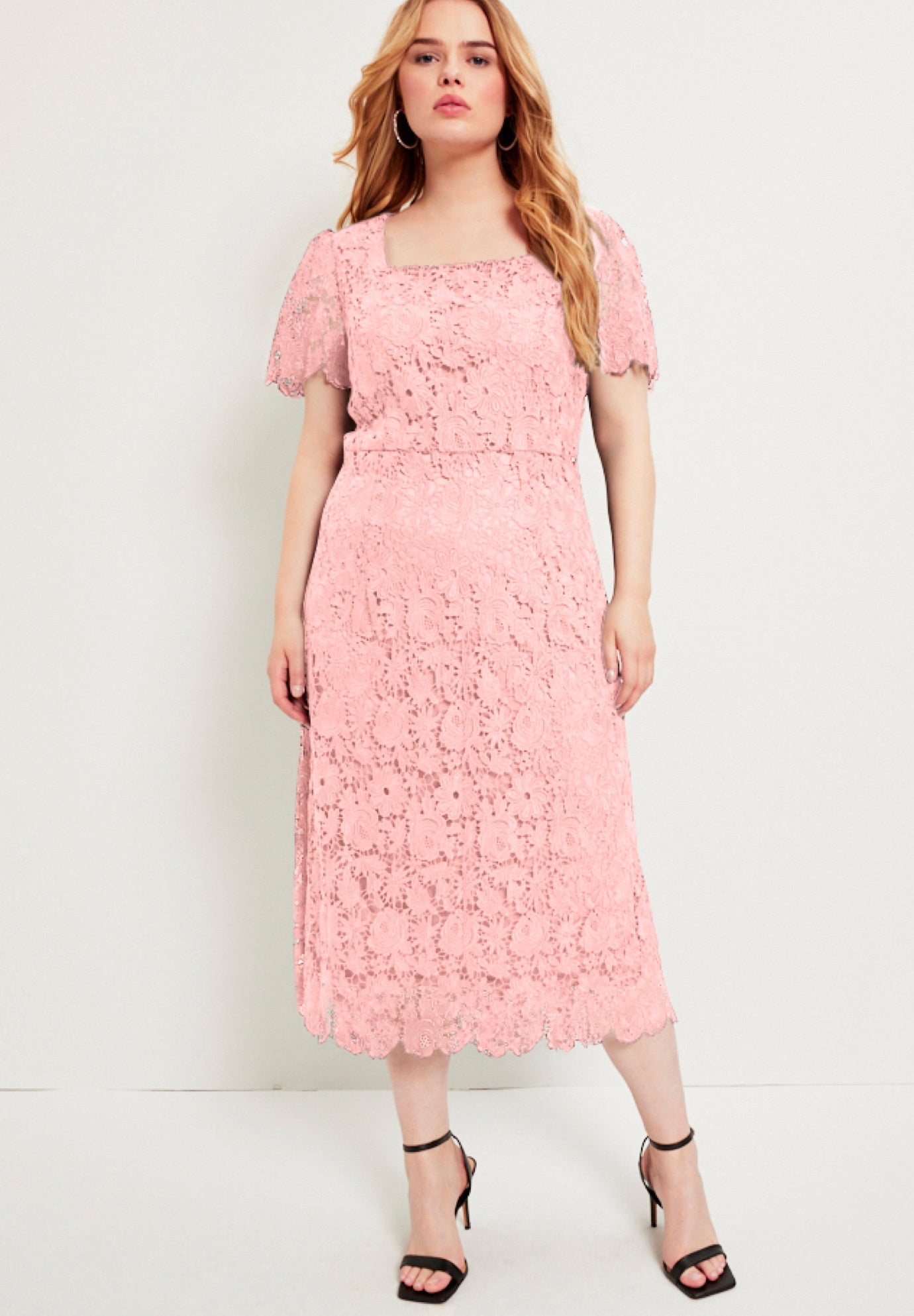 June + Vie Women's Plus Size Square-Neck Lace Dress - Soft Blush