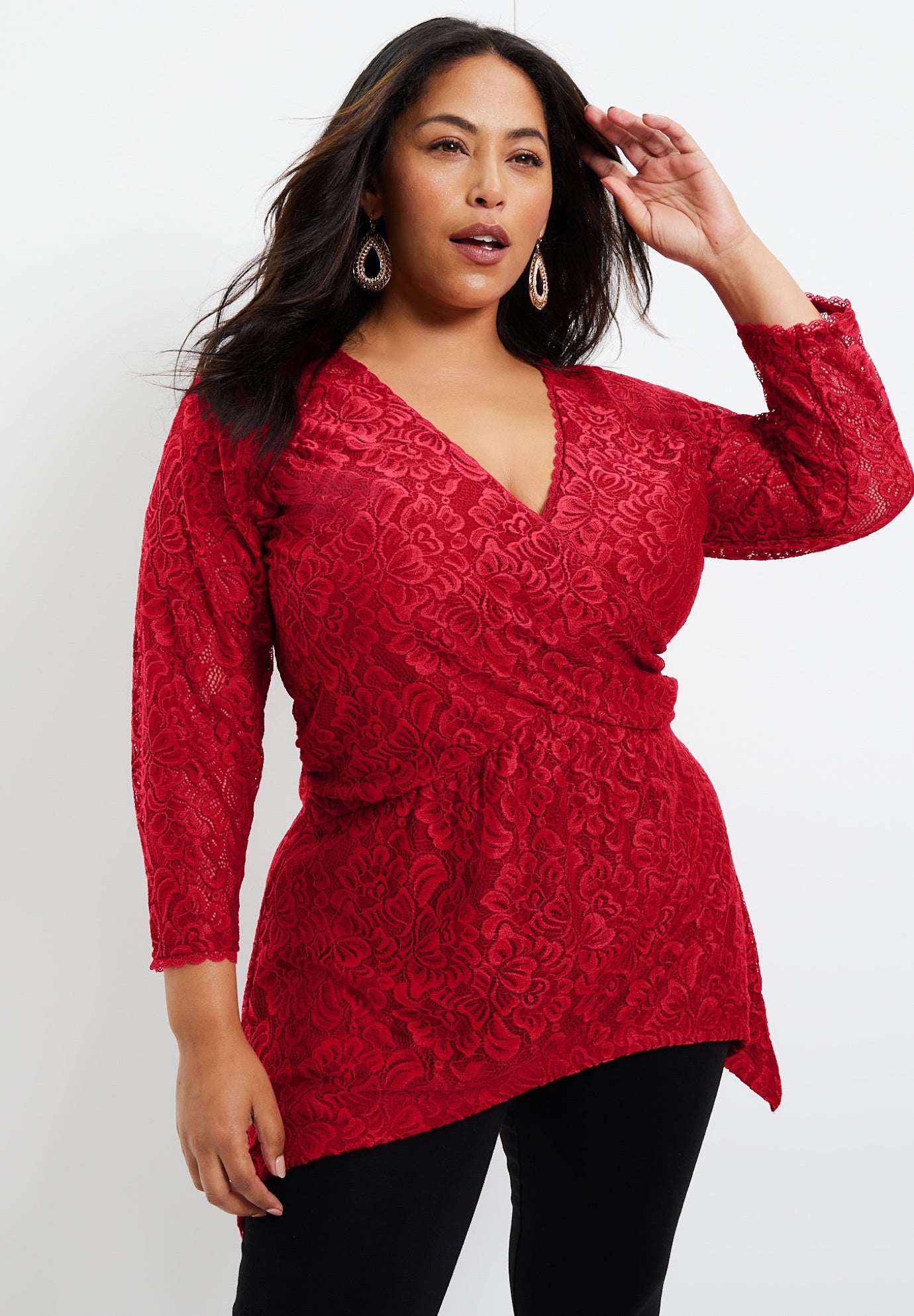 Faux Wrap Lace Top for Date Night, 4427199 | Woman Within