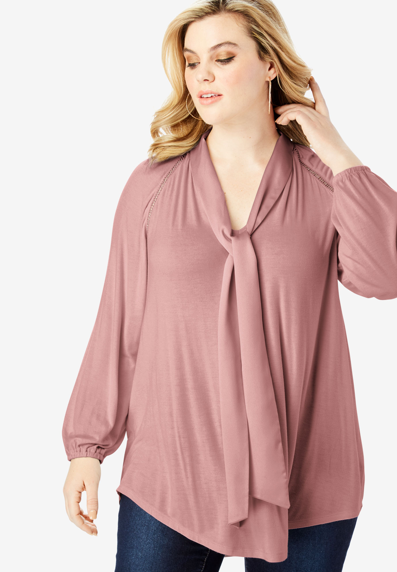 Bow-Tie Blouse with V-Neck | Woman Within