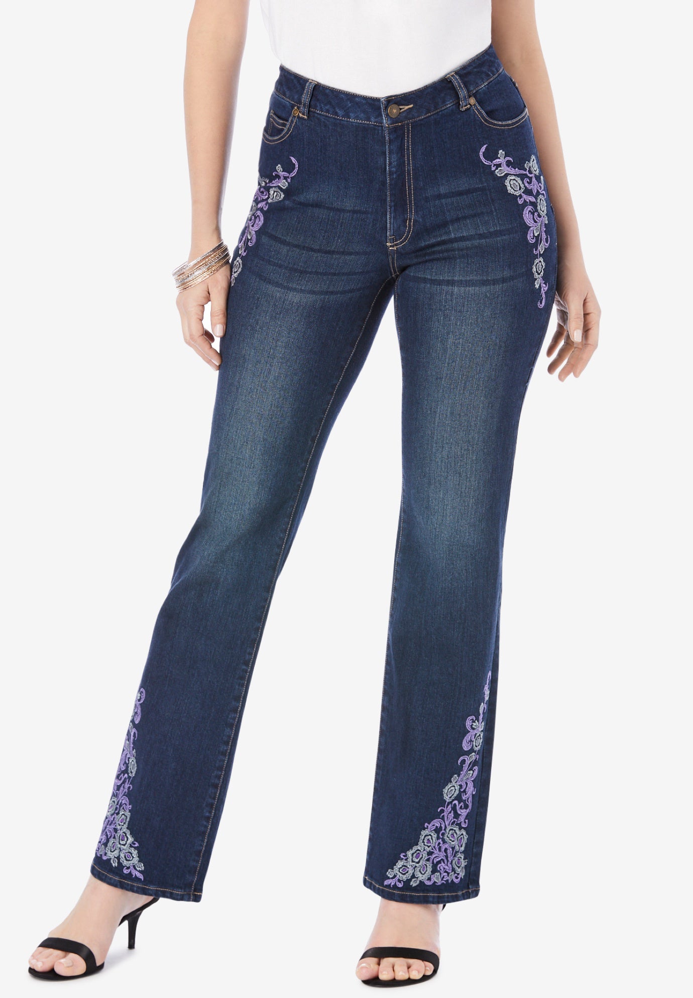 Embroidered Bootcut Jeans by Denim 24/7® Woman Within
