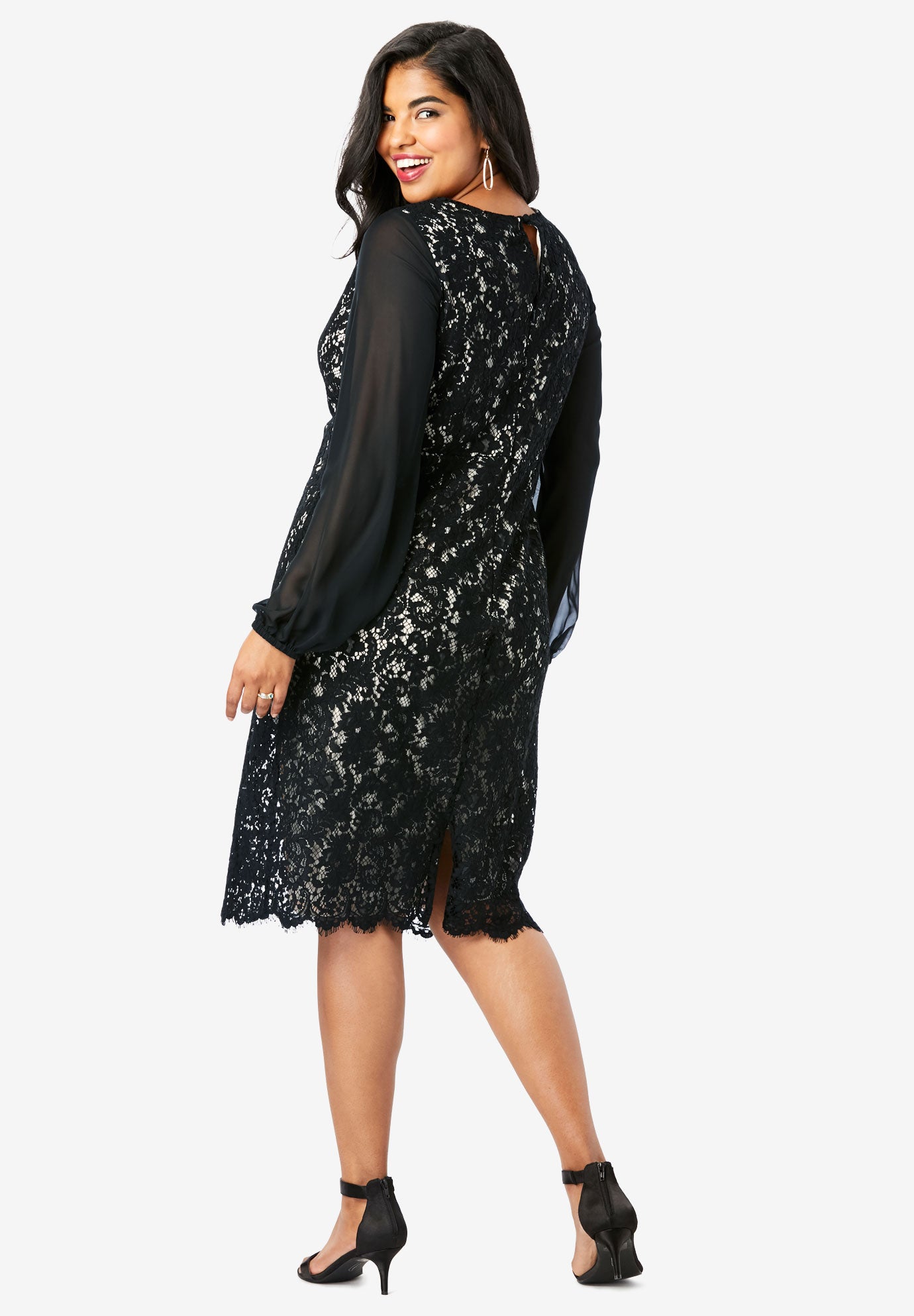 SheerSleeve Lace Dress Woman Within