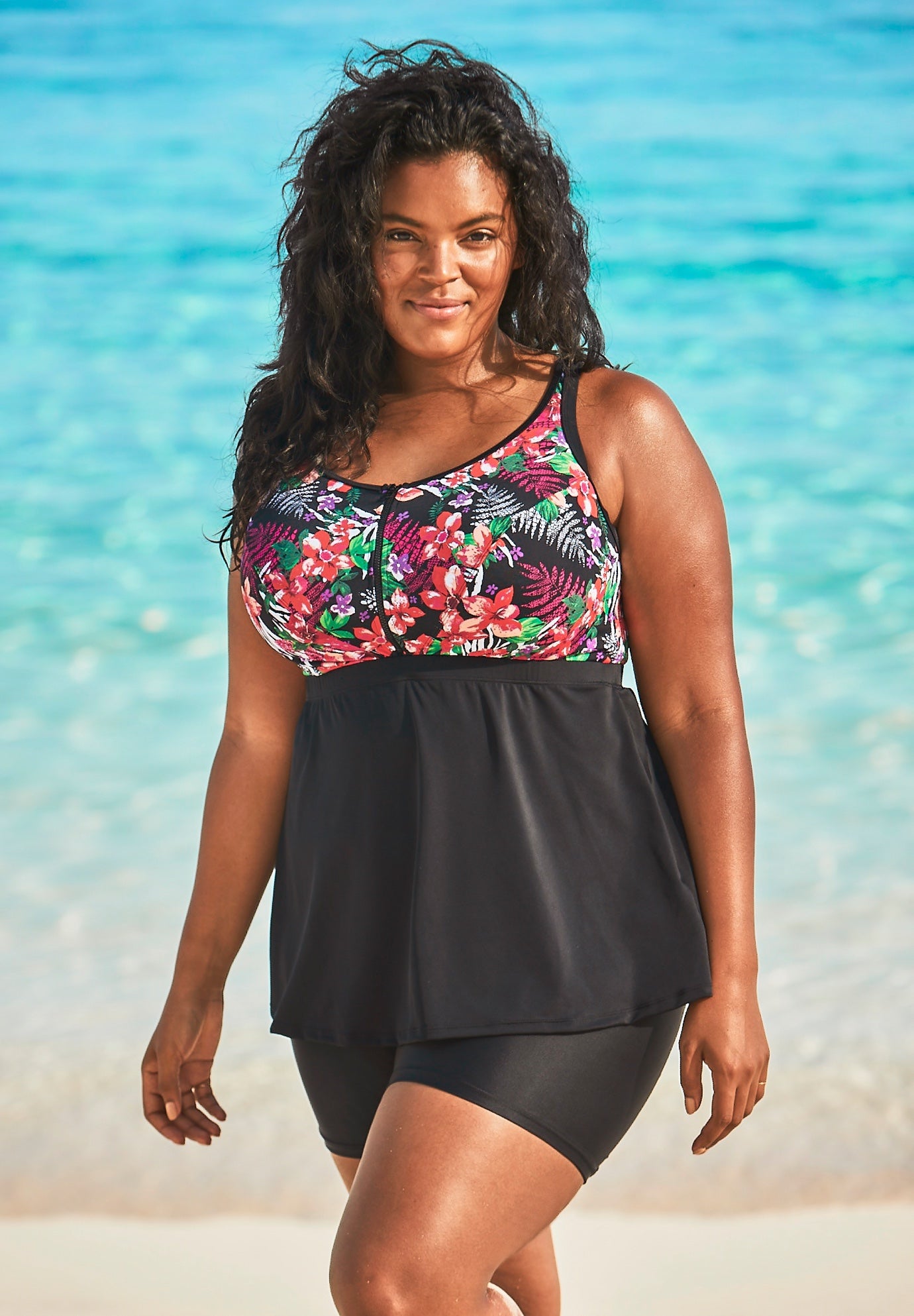 zip front tankini swimsuit
