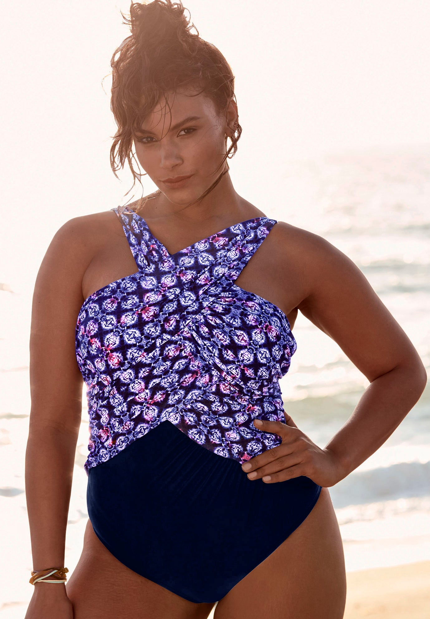 Wrap High Neck One Piece Swimsuit Plus Size Swim Woman Within