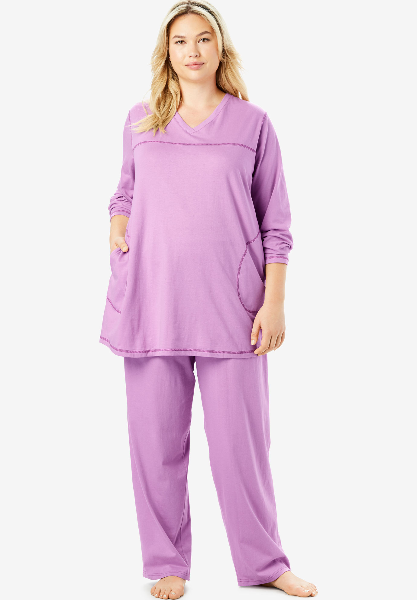 Topstitched PJ Set by Dreams & Co.®| Plus Size Pajama Sets | Woman Within