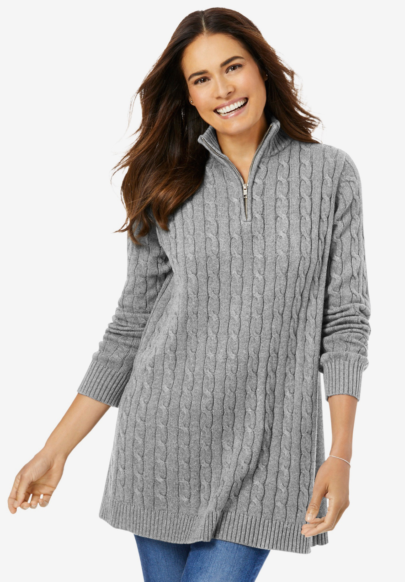 Cable Knit Half-Zip Pullover Sweater | Woman Within
