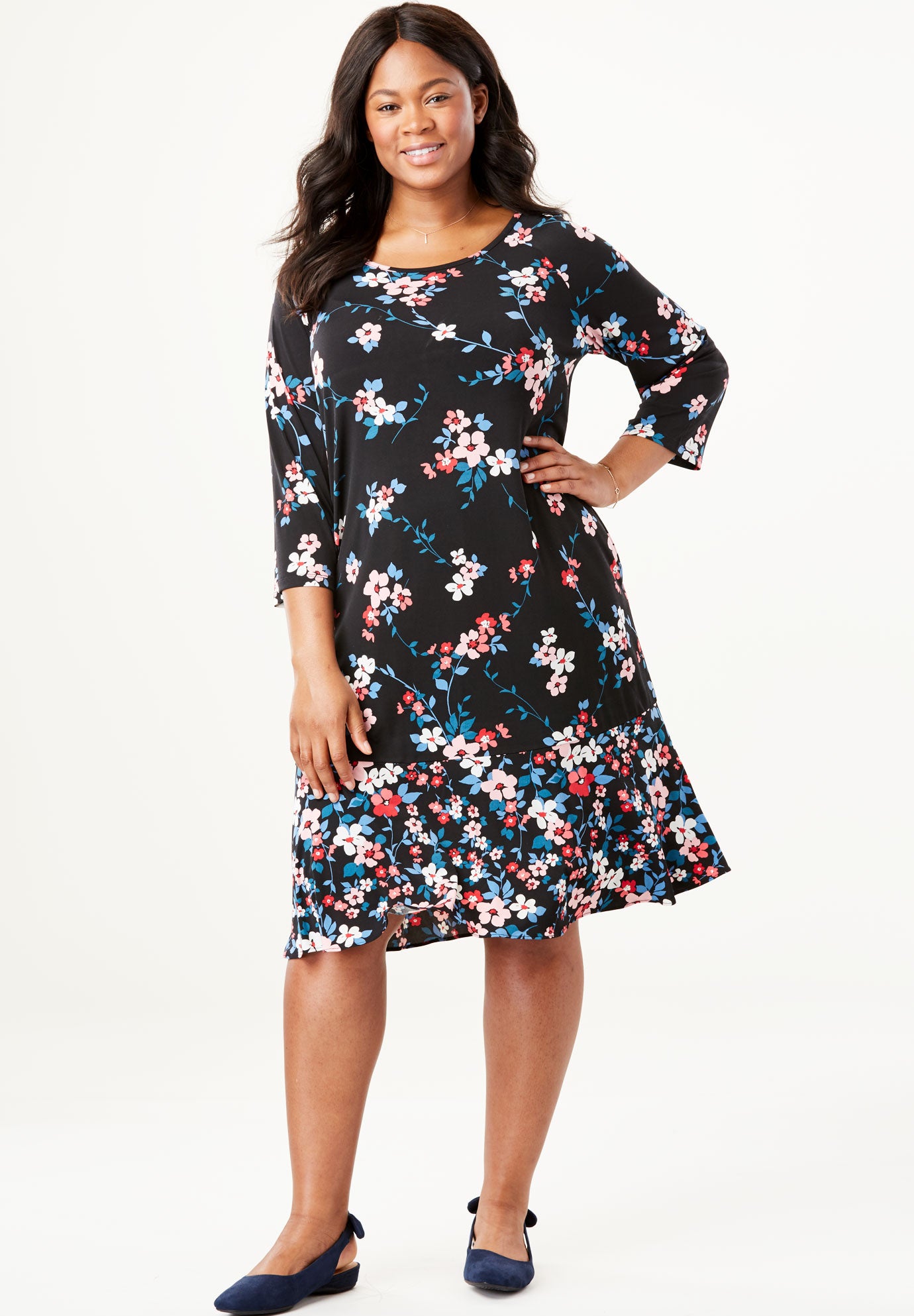 Mixed Print Ruffle Hem Dress Plus Size Dresses Woman Within