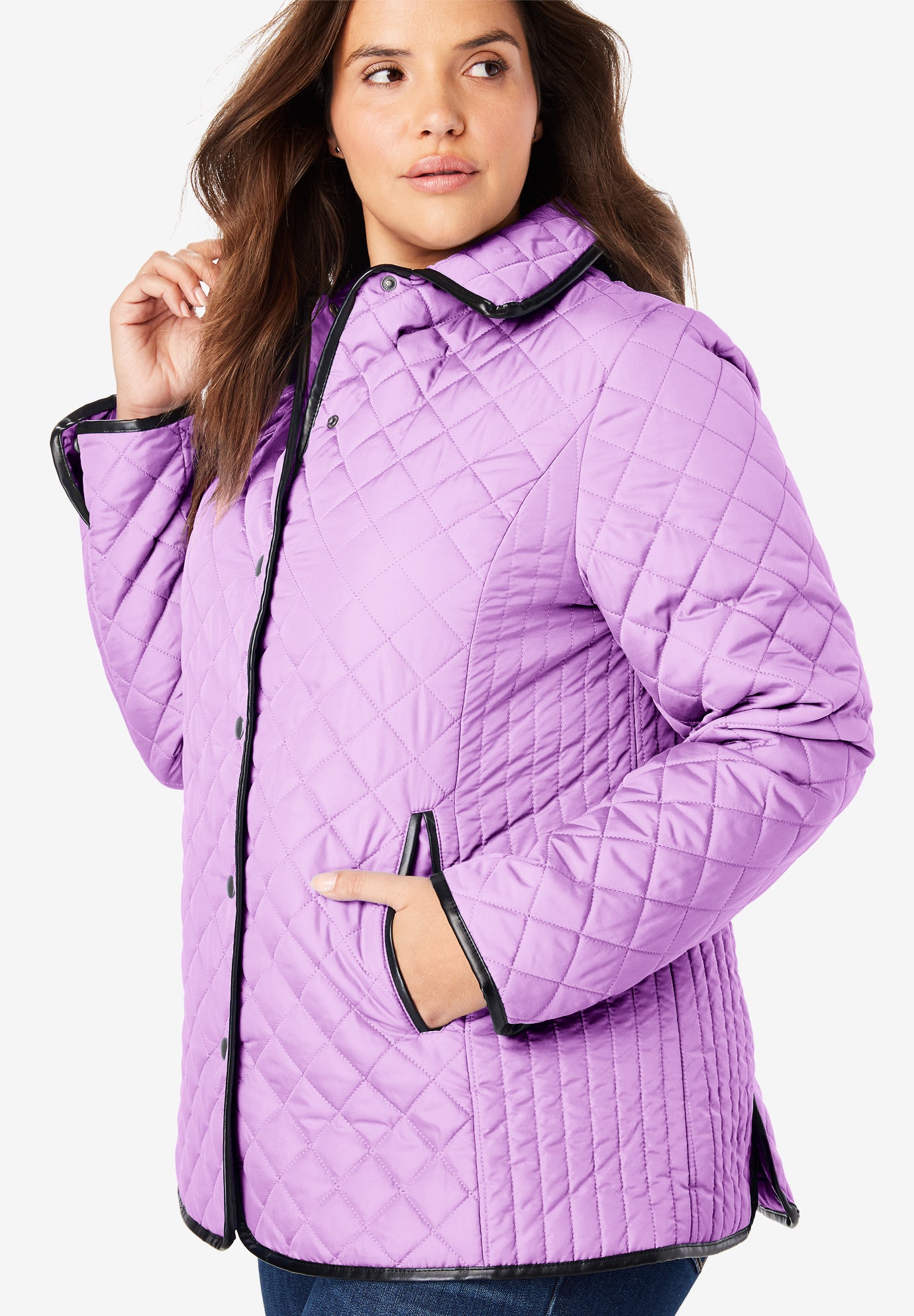 Quilted SnapFront Jacket Plus Size Outerwear Woman Within