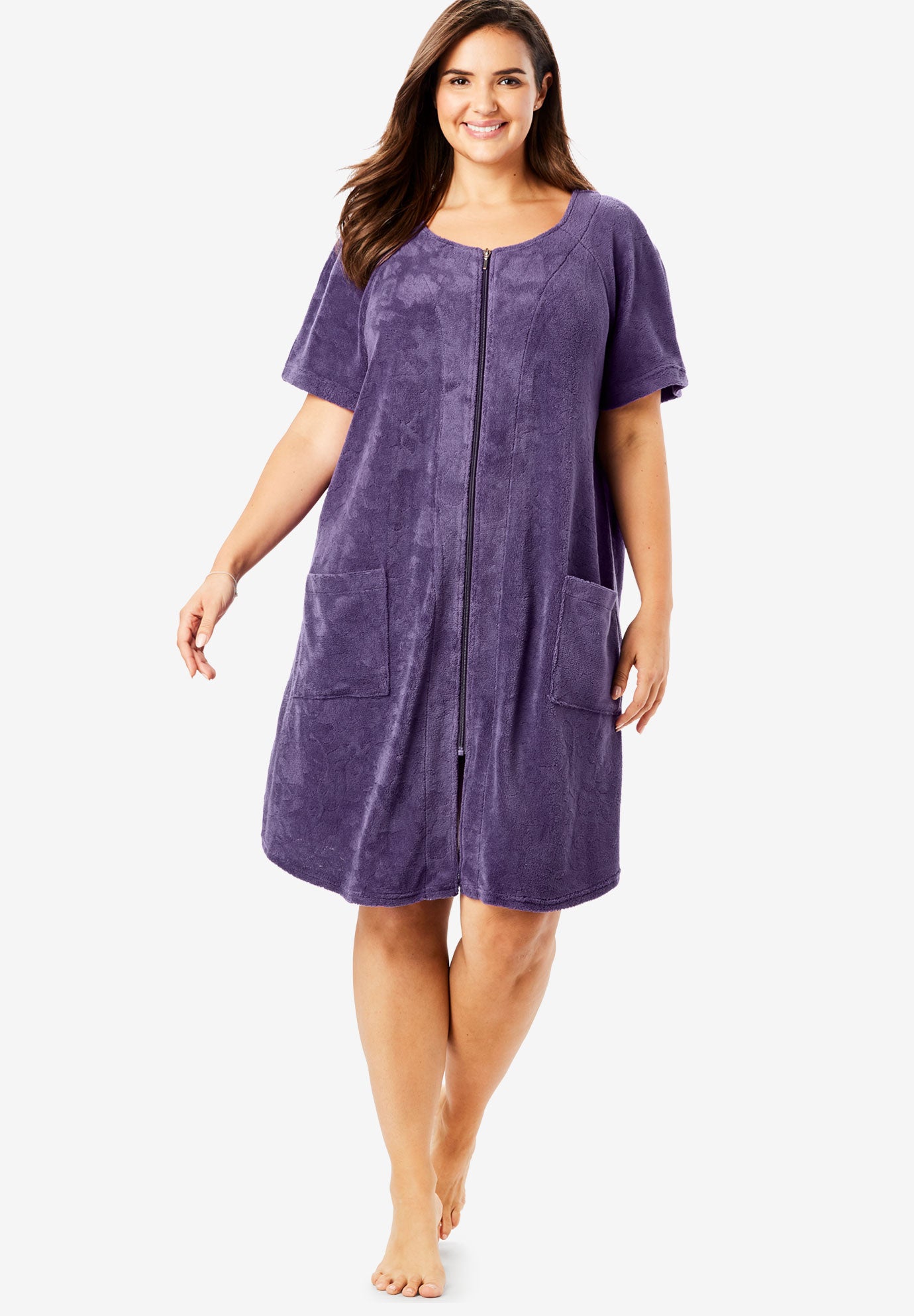 Dreams & Co.® ZipFront Embossed Terry Robe Woman Within