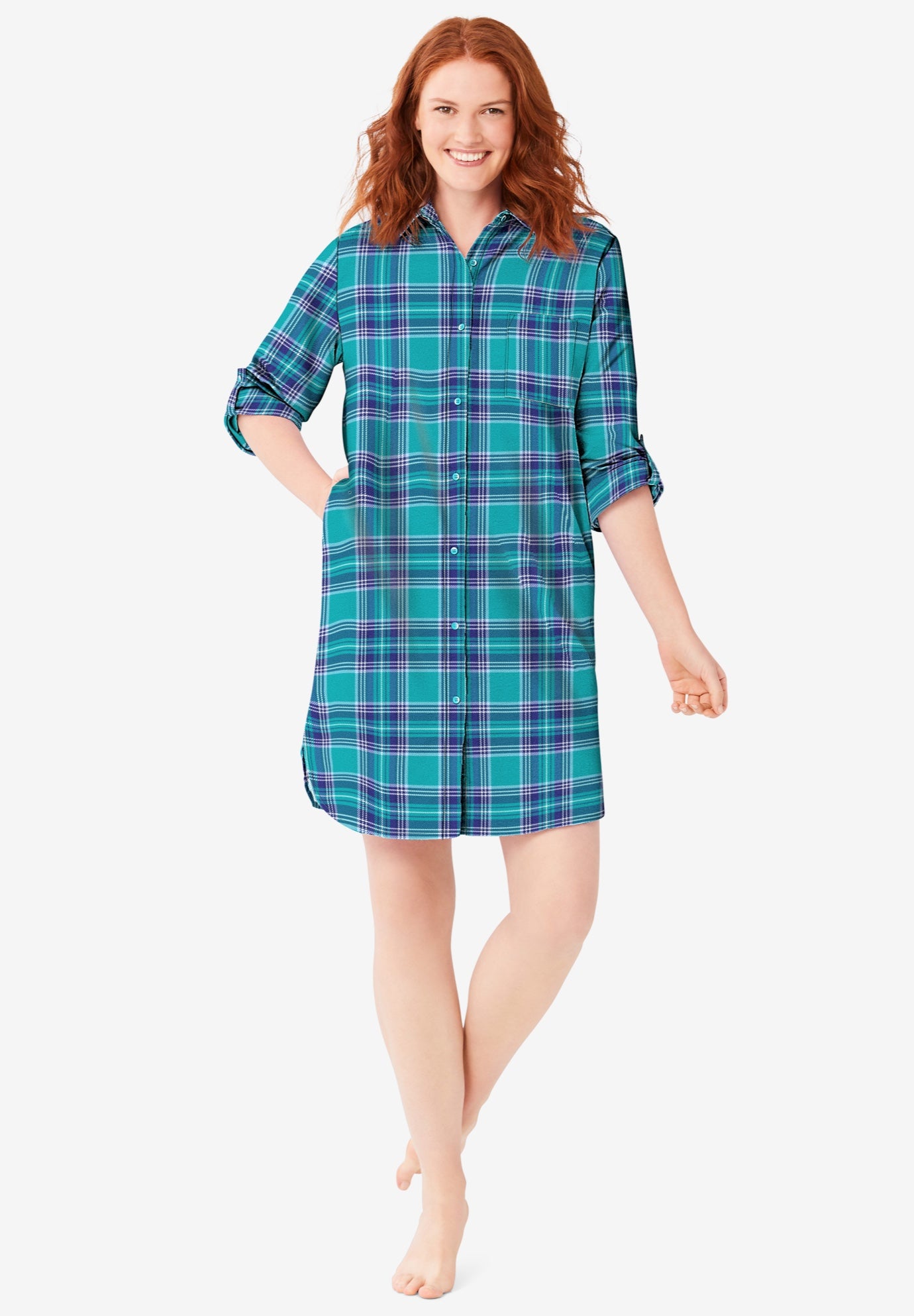 Sleepshirt in plaid flannel with button 