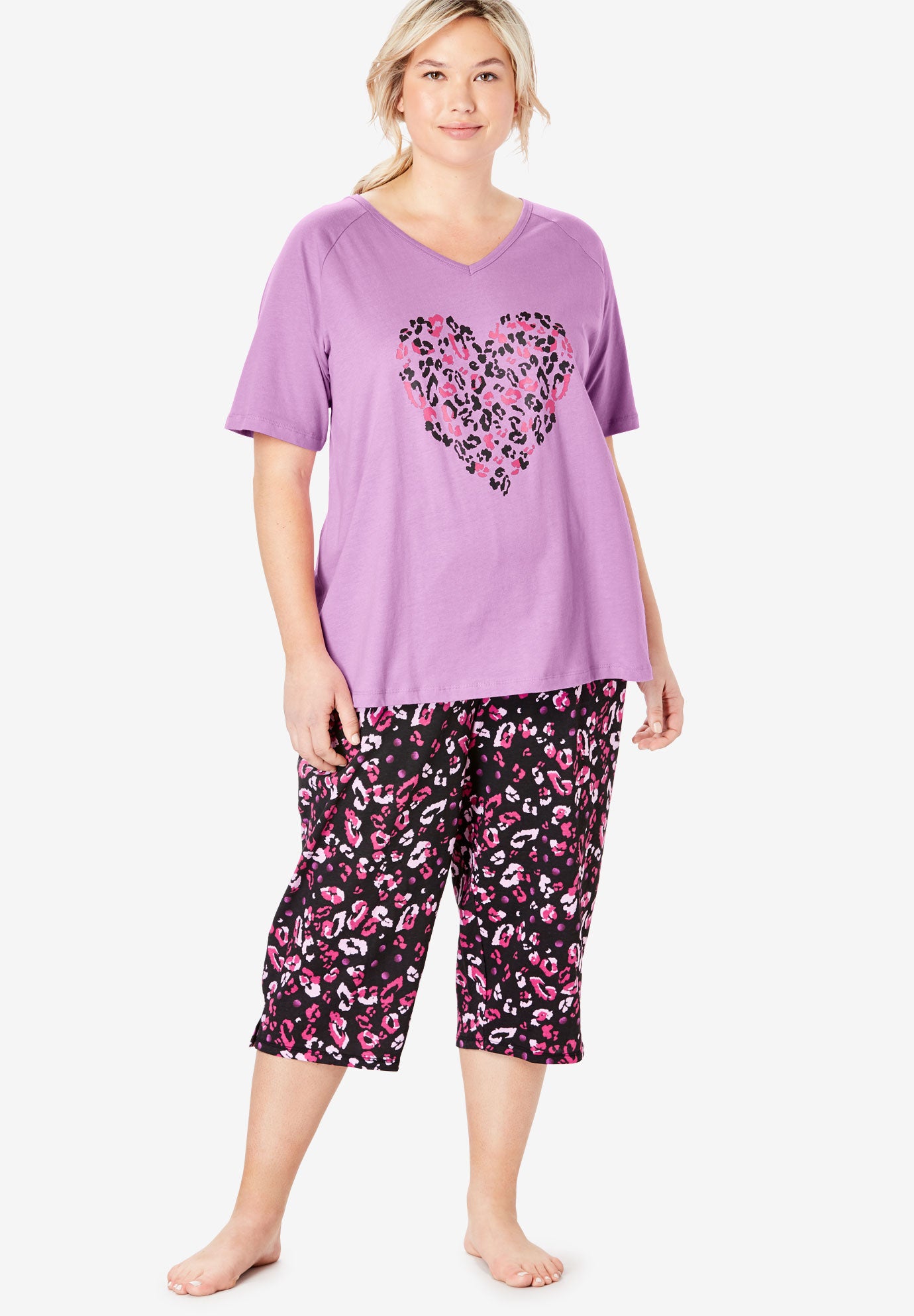 Woman within capri pajamas clearance