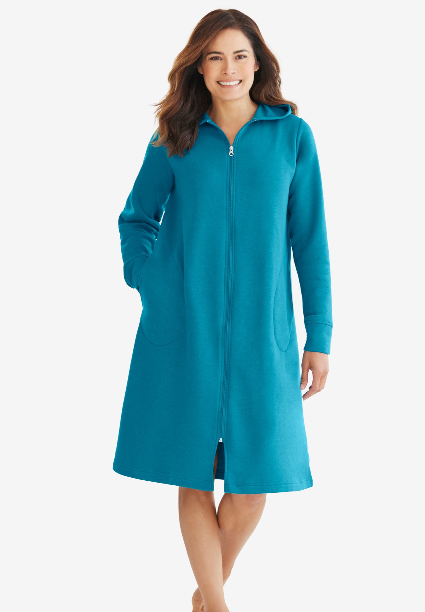 SoftTouch Short Sweatshirt Robe with Hood, Deep Teal Woman Within