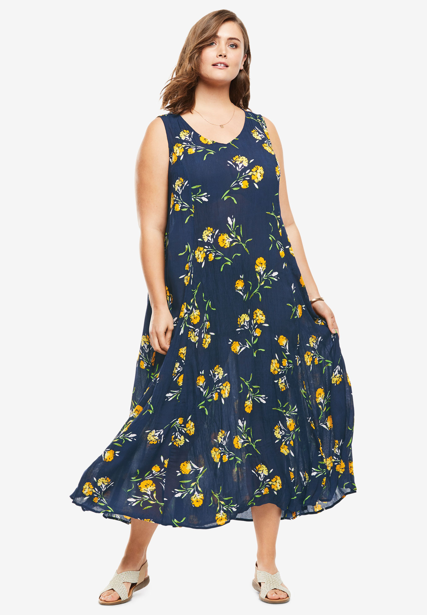 Sleeveless Crinkle A-Line Dress | Plus Size Maxi Dresses | Woman Within