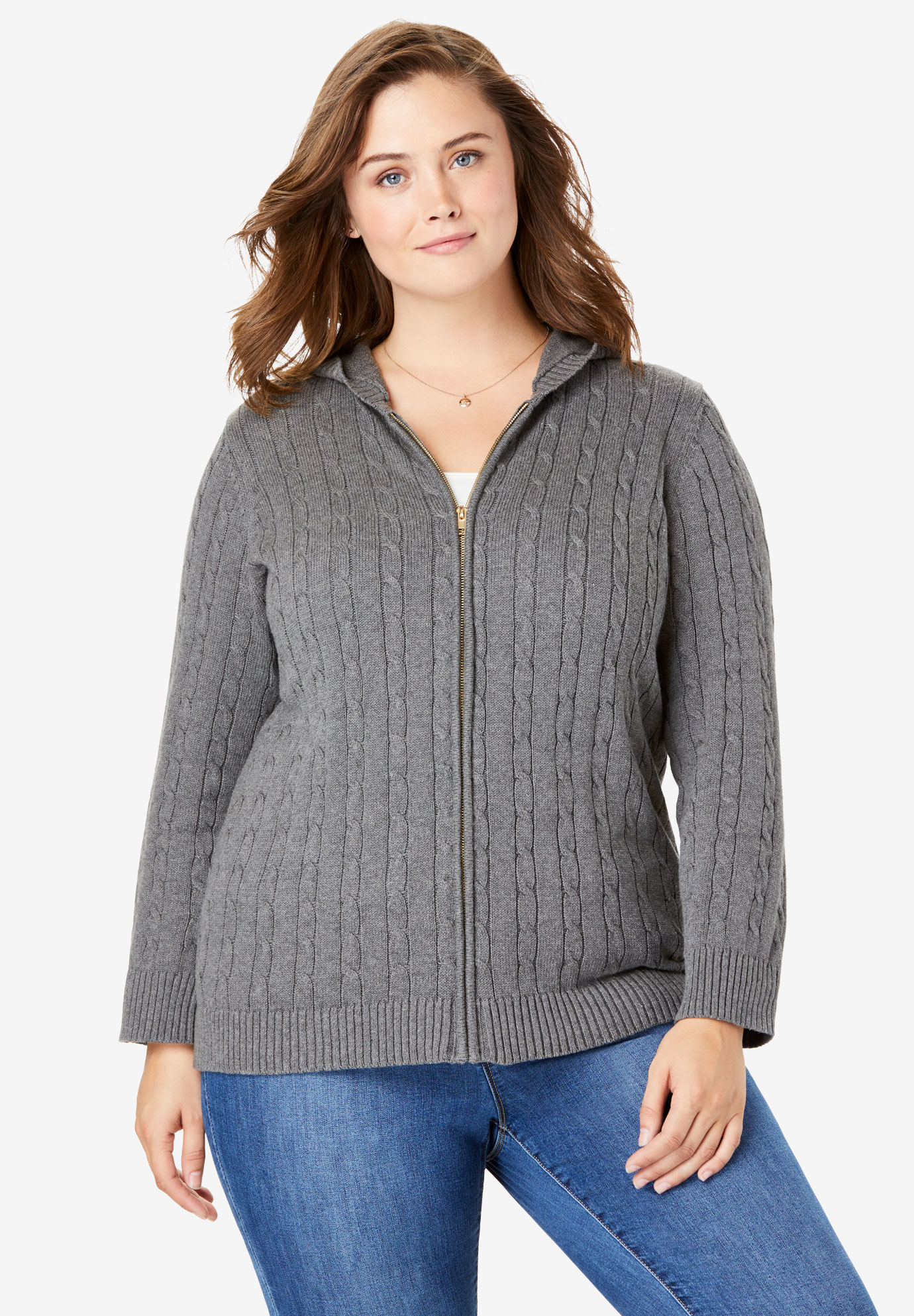 Cable Knit Zip-Front Cardigan| Plus Size Cardigans | Woman Within