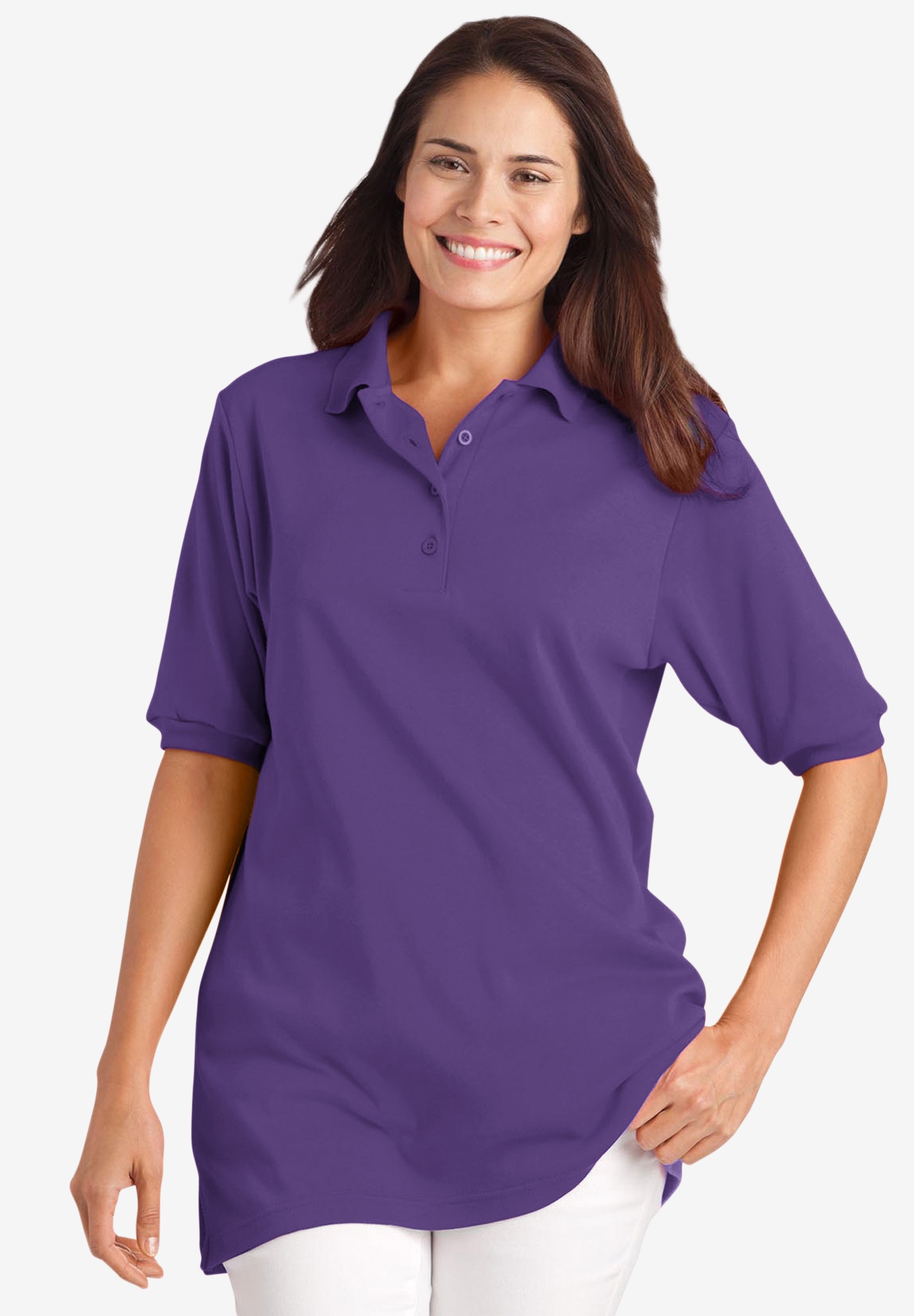 Elbow-Sleeve Polo Shirt | Woman Within