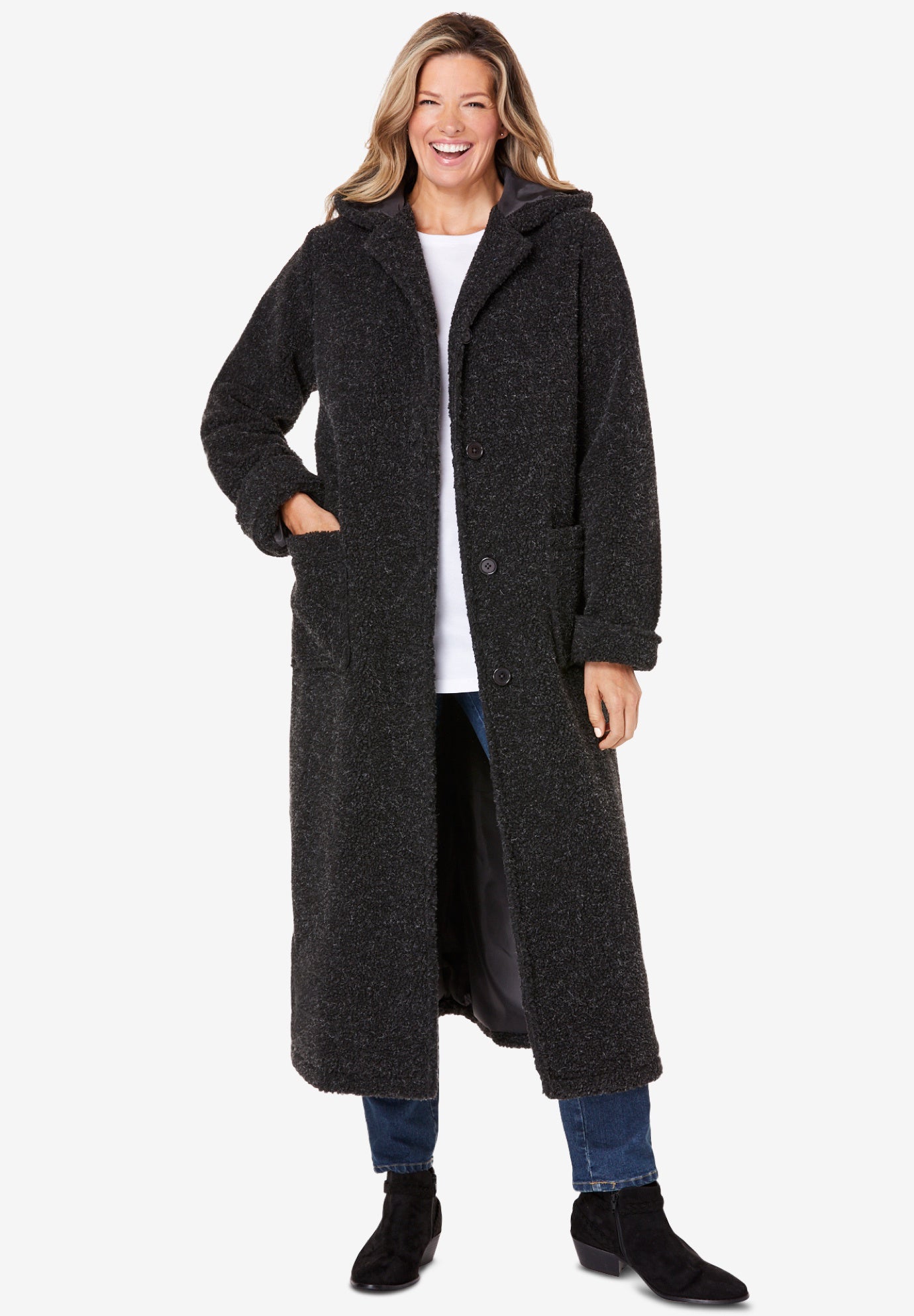 Long Hooded Berber Fleece Coat Woman Within