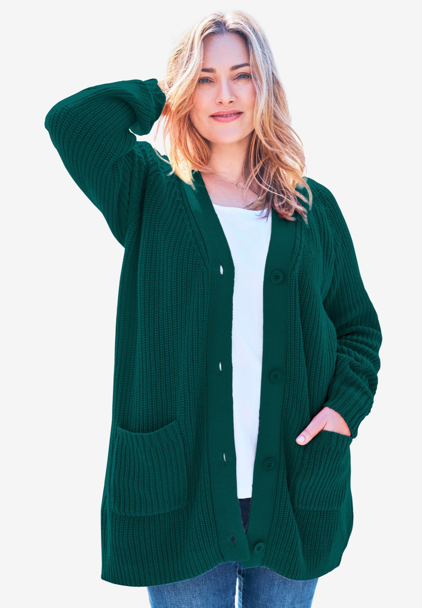 Long-Sleeve Shaker Cardigan Sweater 