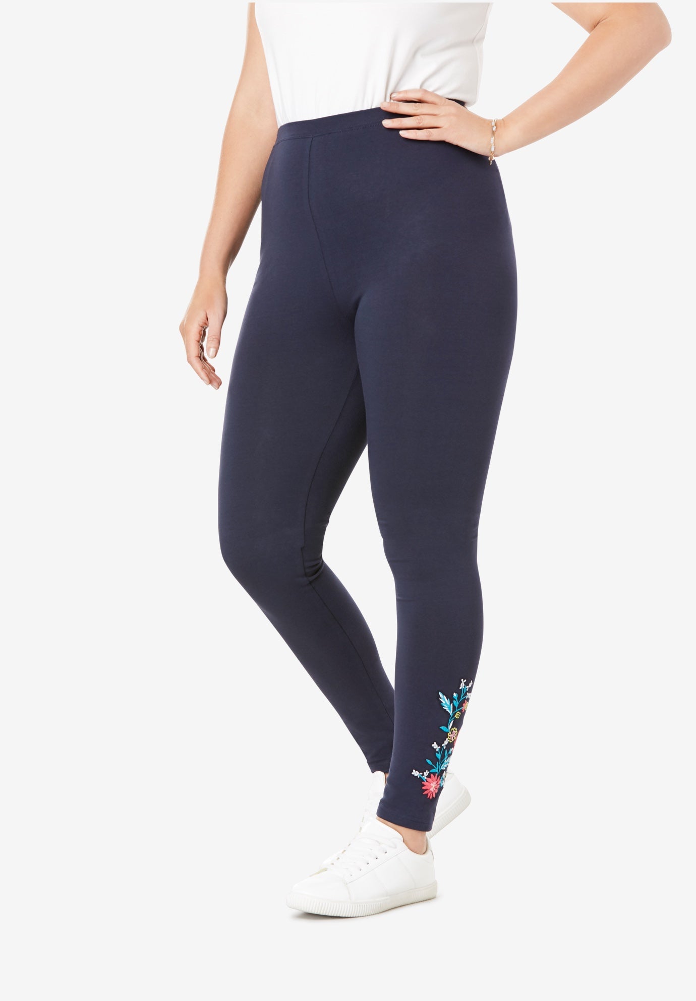 Stretch Cotton Embroidered Legging Plus Size Leggings Woman Within