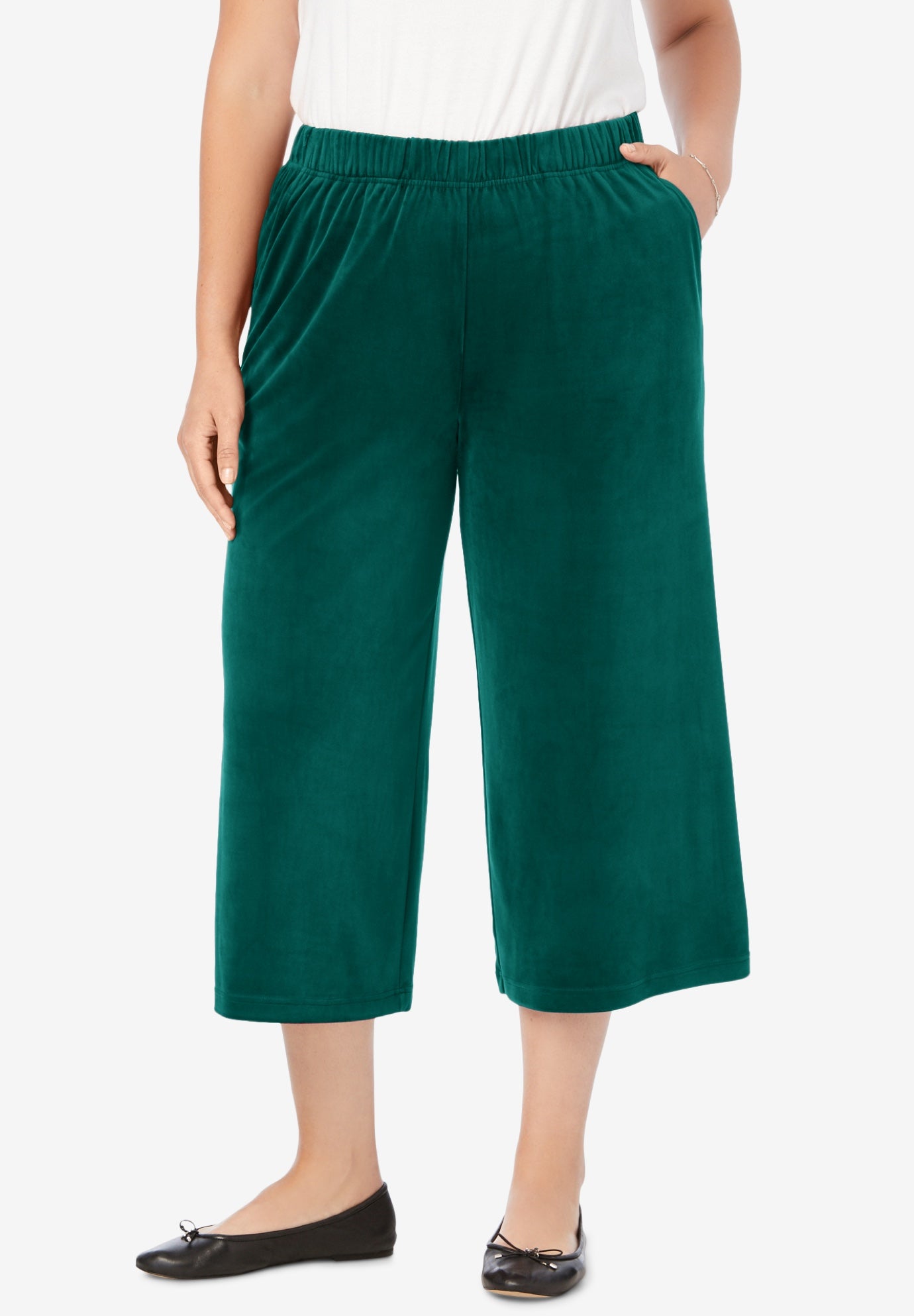 Velour Wide Leg Capri Woman Within