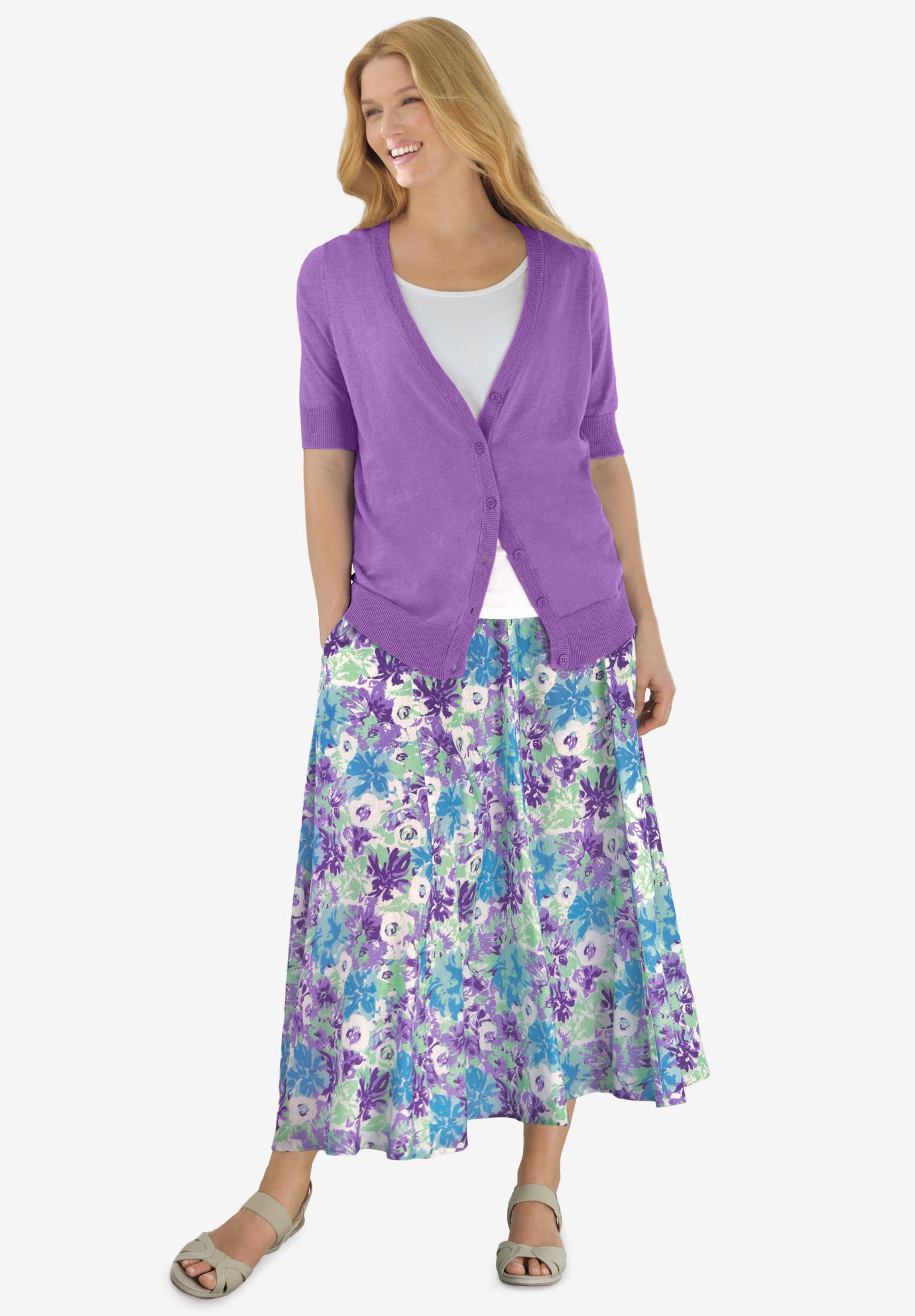 Woman within short sleeve cardigan hotsell