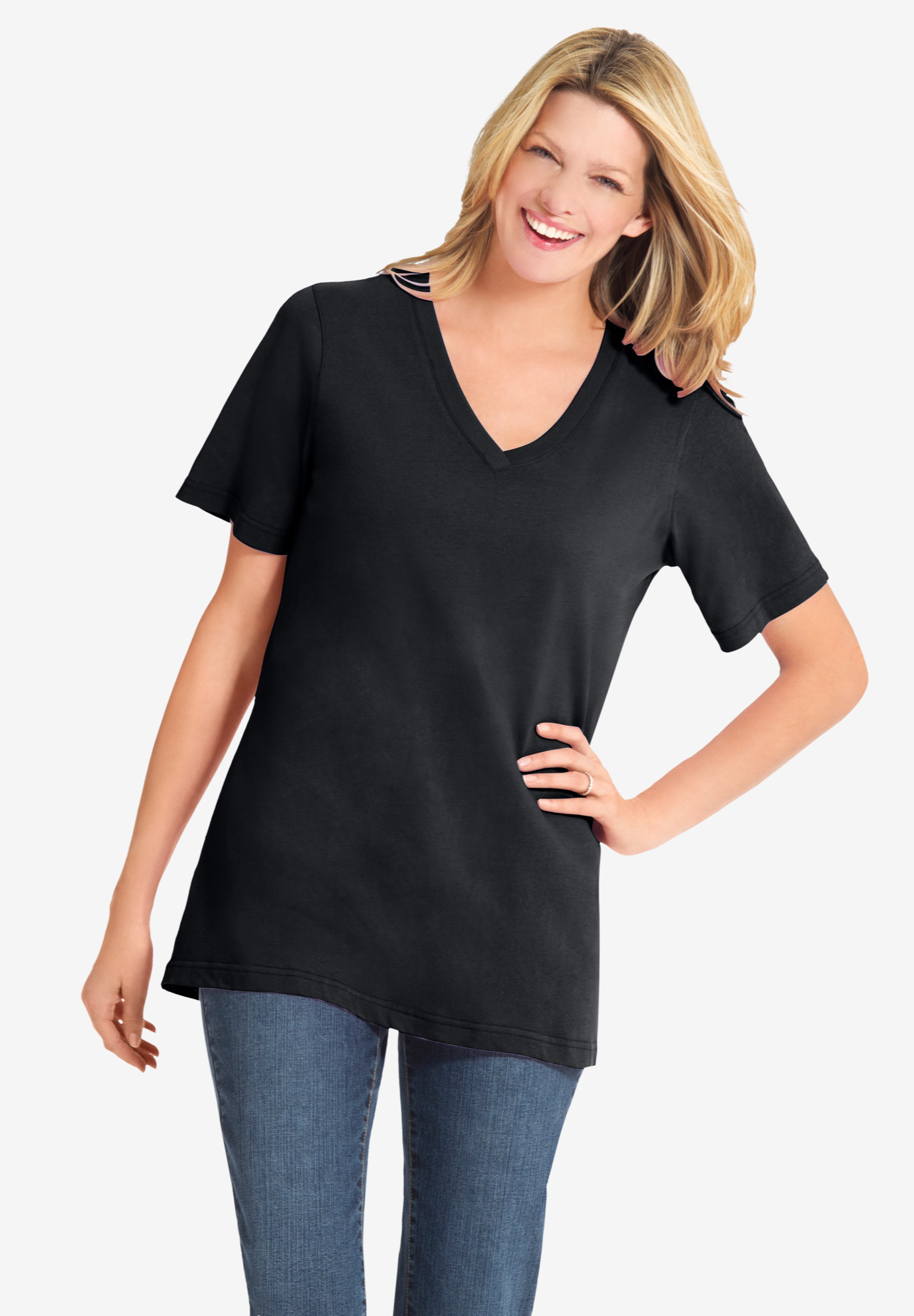 Perfect Short-Sleeve V-Neck Tee | Woman Within