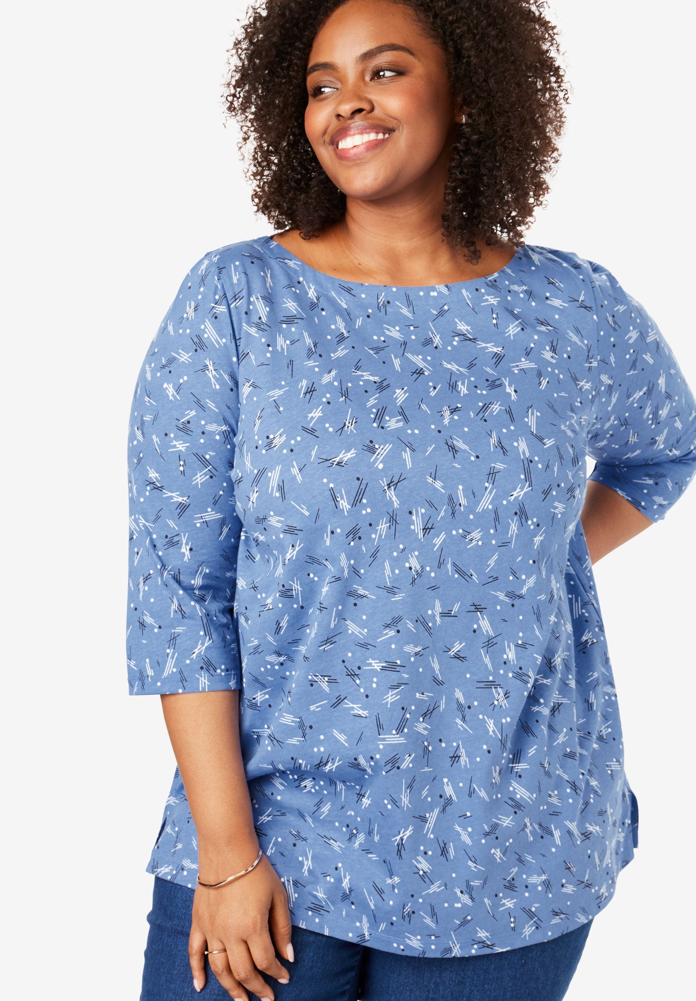 Perfect Printed ThreeQuarter Sleeve BoatNeck Tee Woman Within