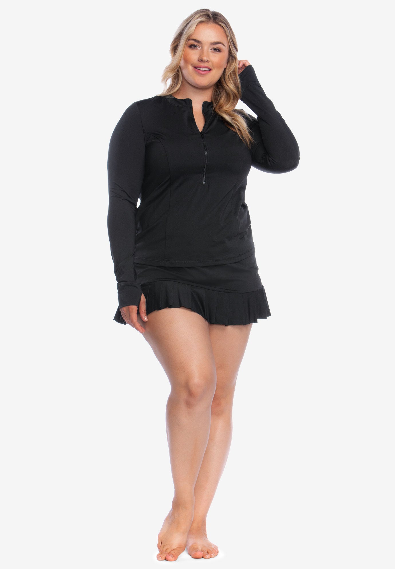 LongSleeve Zip Swim Shirt by 24th & Ocean Woman Within