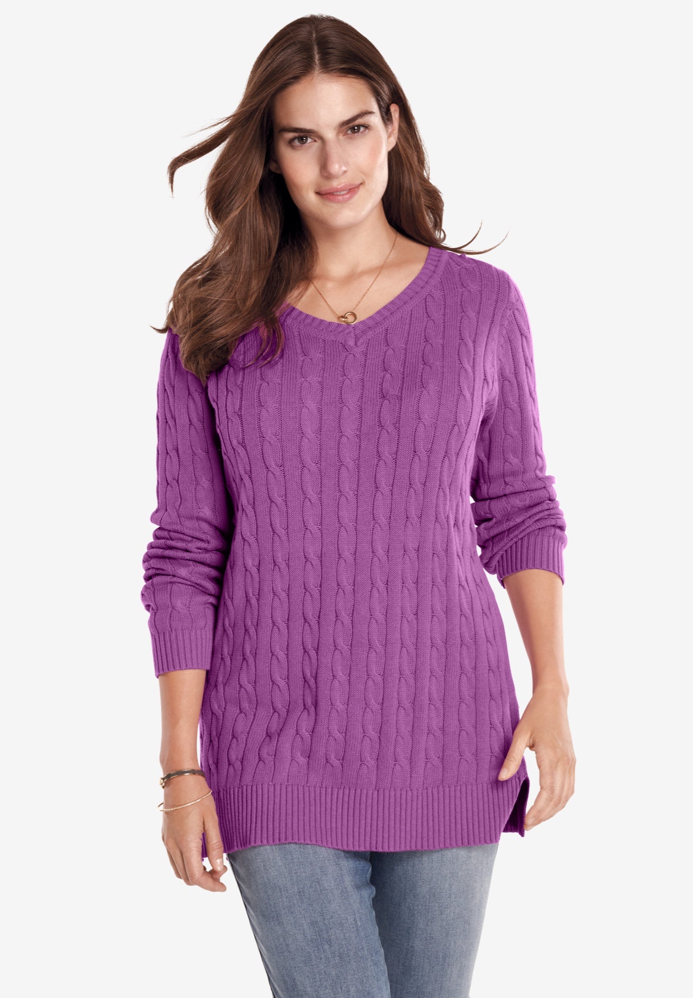 cable knit v neck