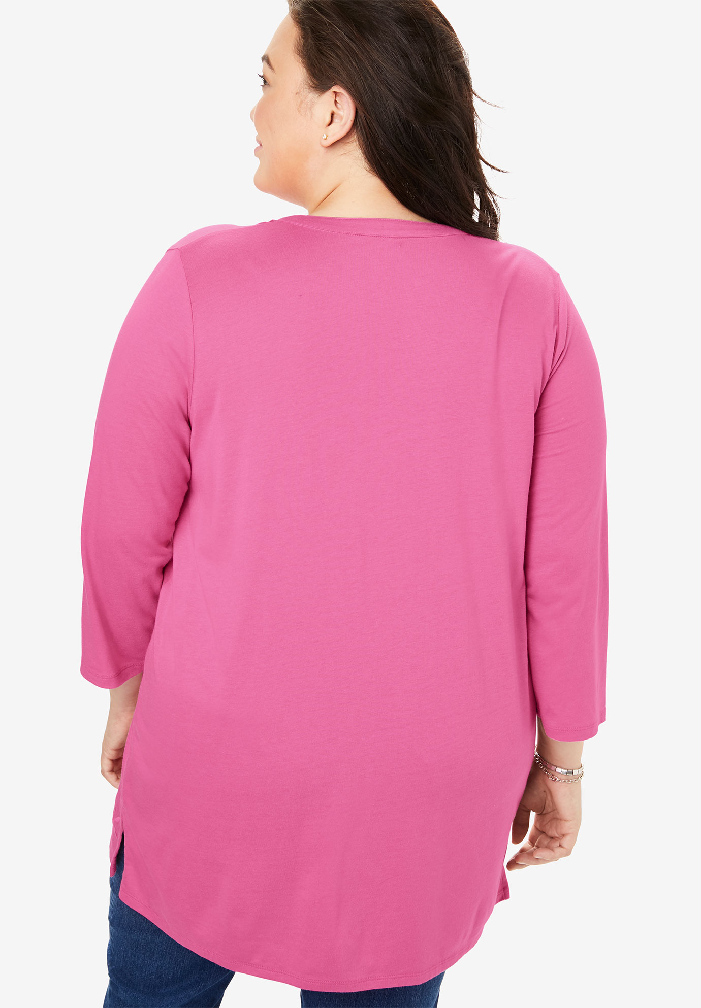 Pintucked Eyelet Henley Tunic| Plus Size 30 Inches Long | Woman Within