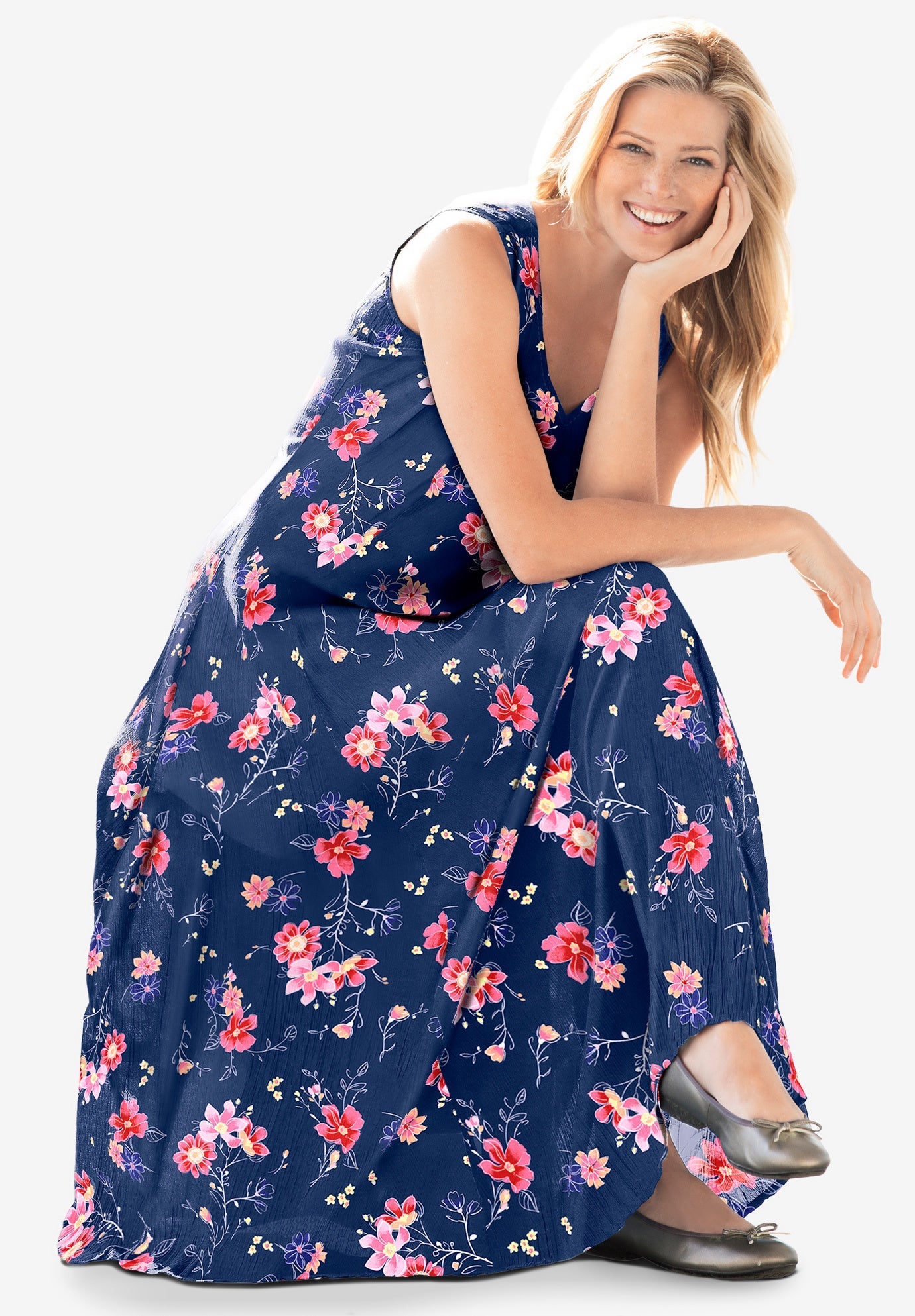 Sleeveless Crinkle A-Line Dress | Woman 