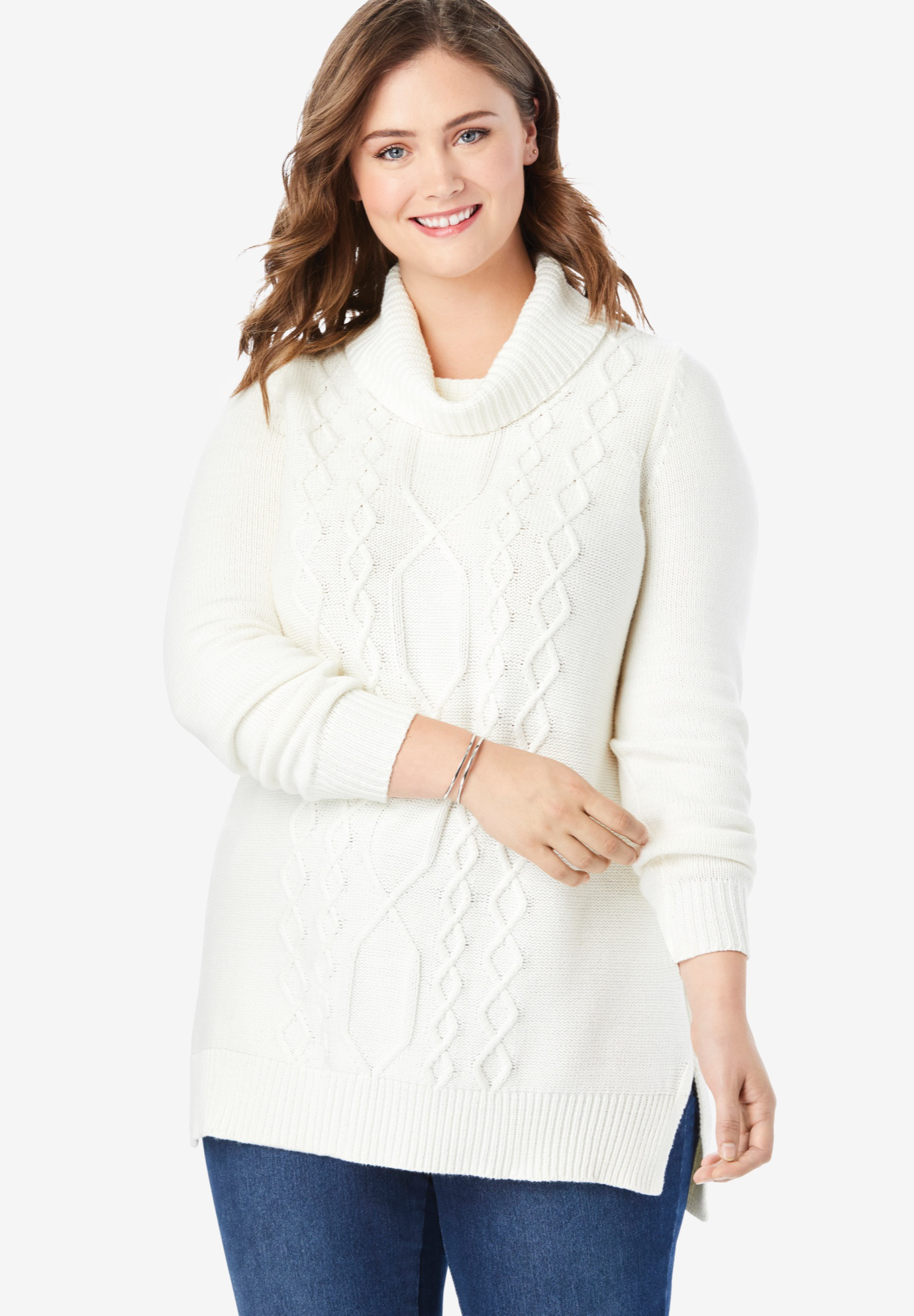 Mixed Cable Turtleneck Sweater  Plus Size Sweaters  Woman  