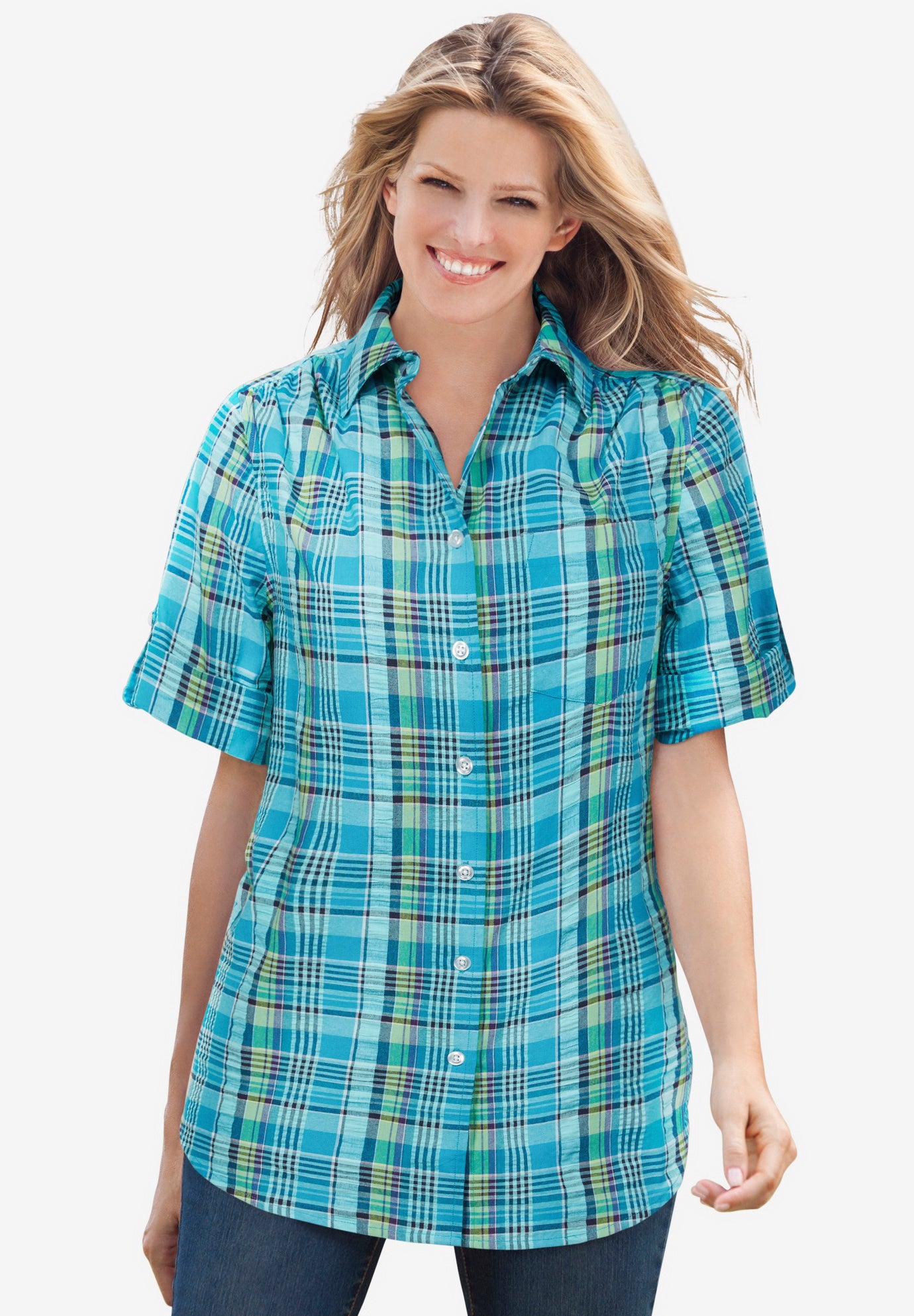 Short Sleeve Button Down Seersucker 