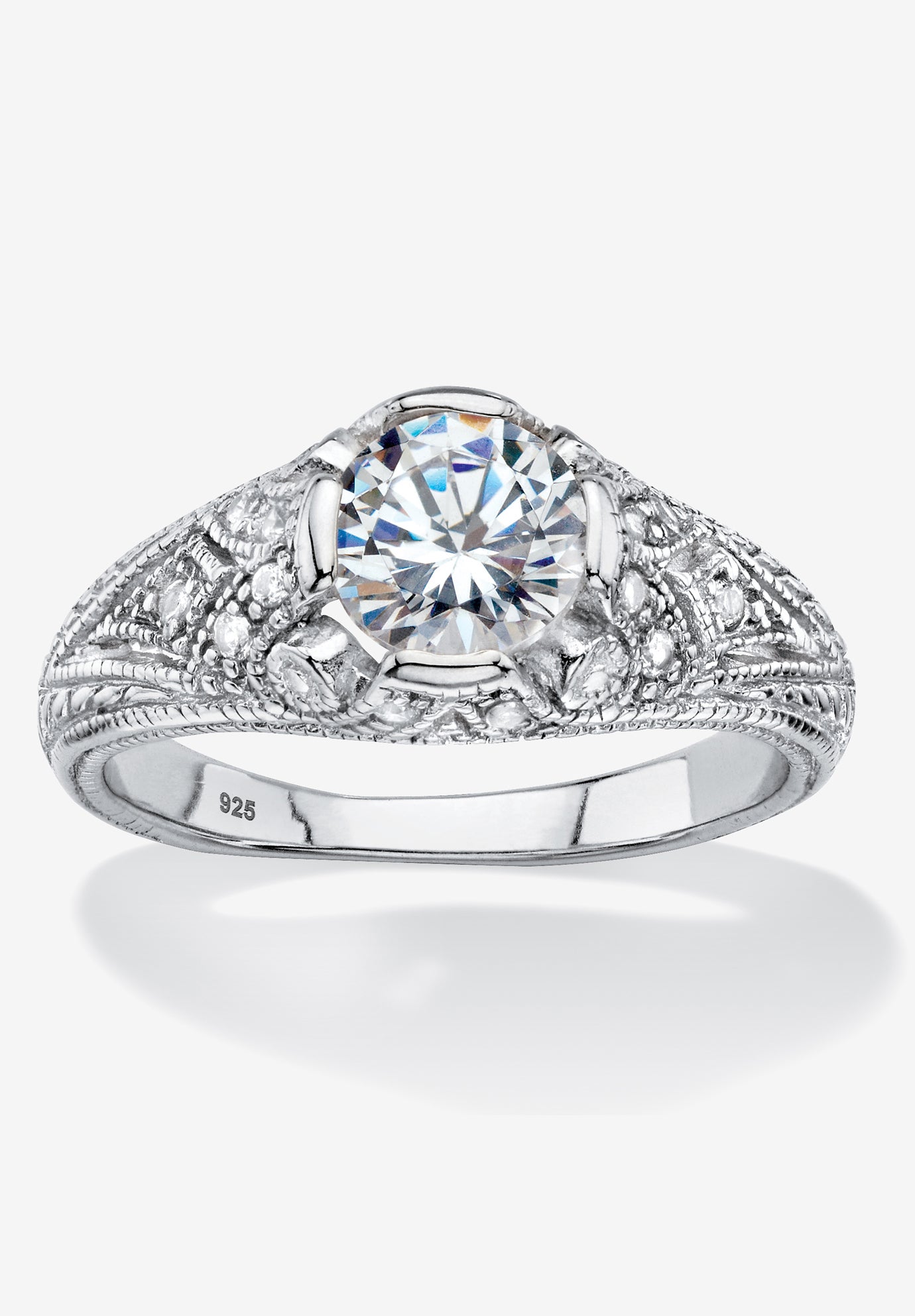 Silver Vintage Style Engagement Anniversary Ring Cubic Zirconia Plus