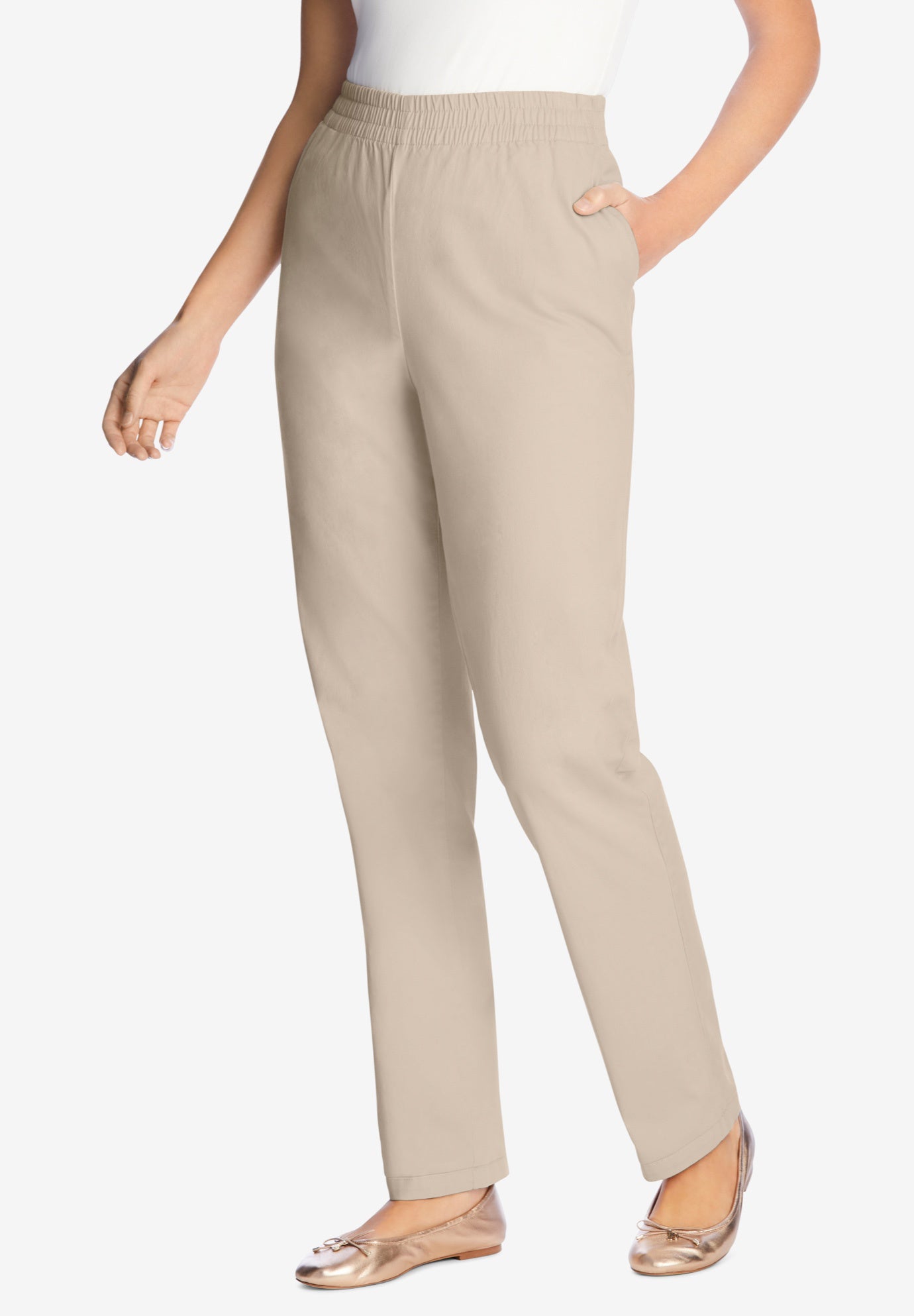 Elastic-Waist Straight Leg Chino Pant | Woman Within