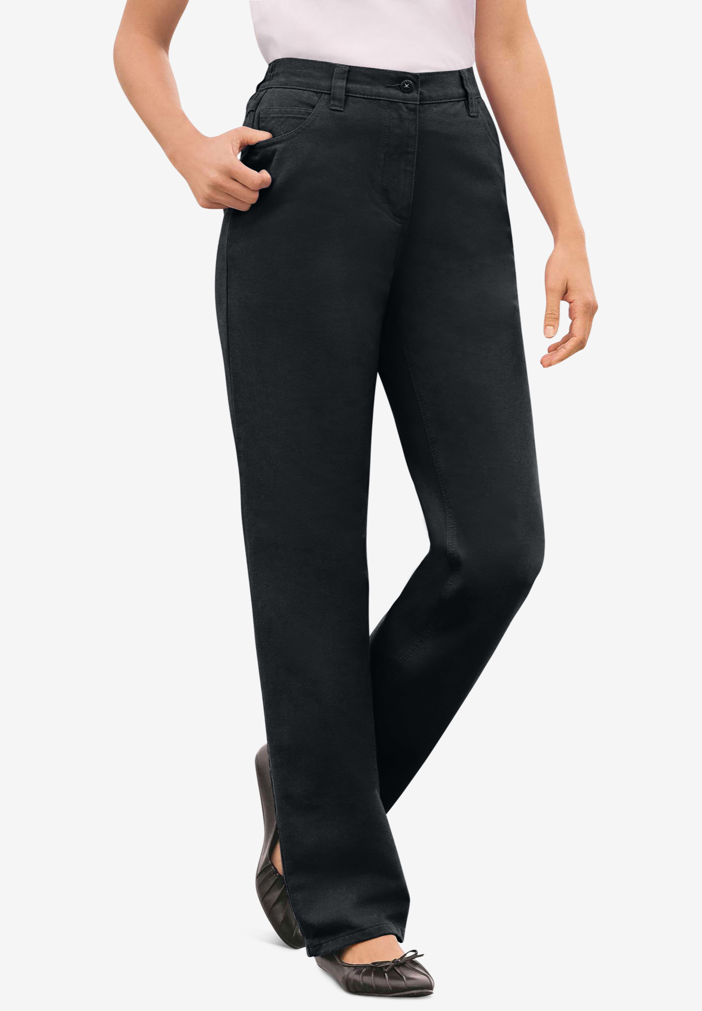 Back-Elastic Straight Leg Cotton Jean| Plus Size Petite | Woman Within