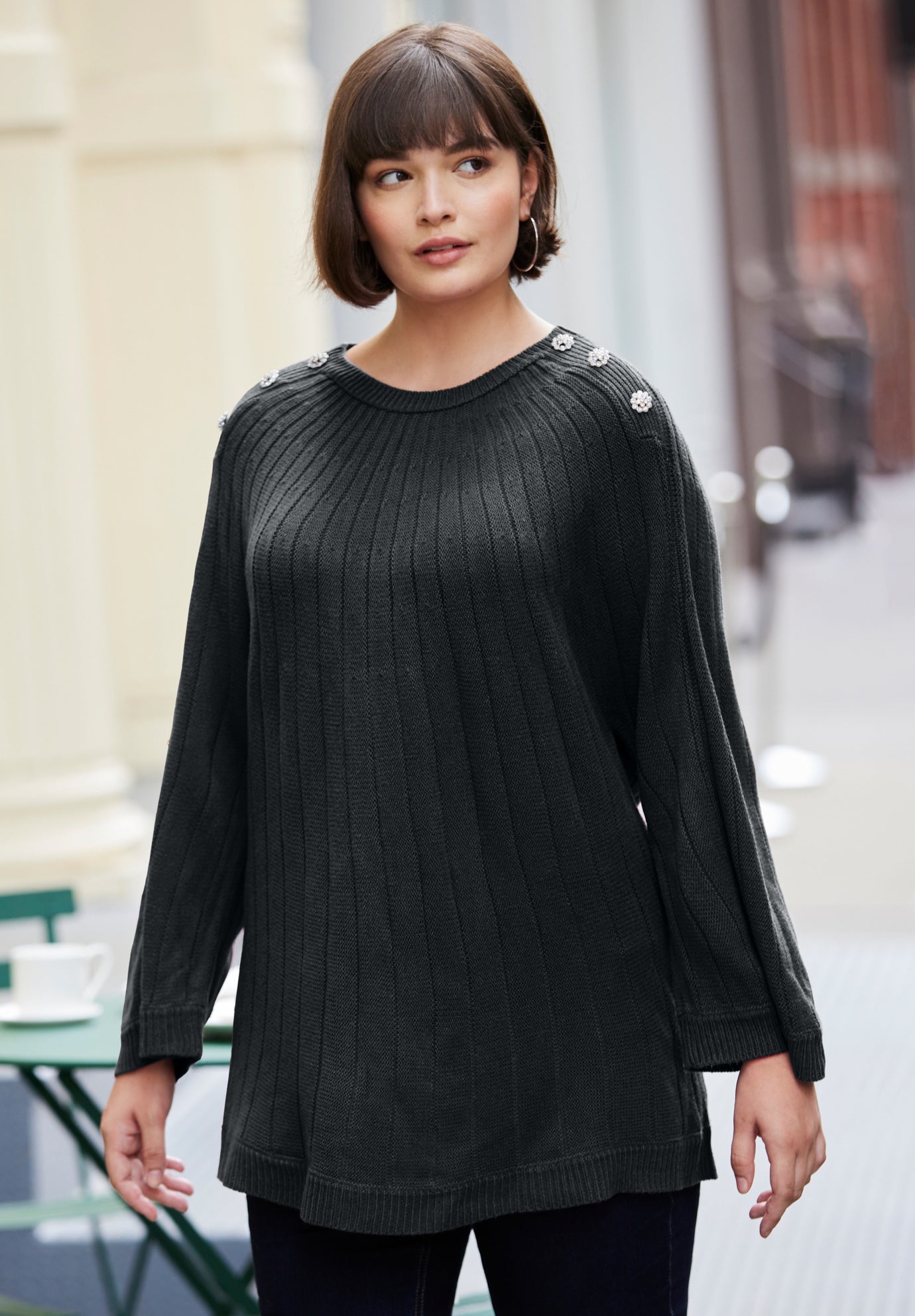 Novelty Button Accented Pullover Woman Within