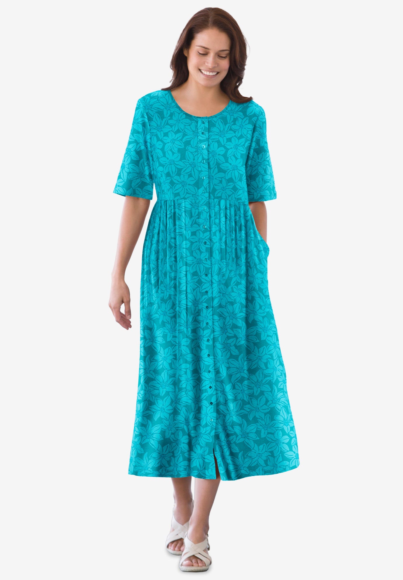 ButtonFront Essential Dress Plus Size Apparel, Waterfall Pretty