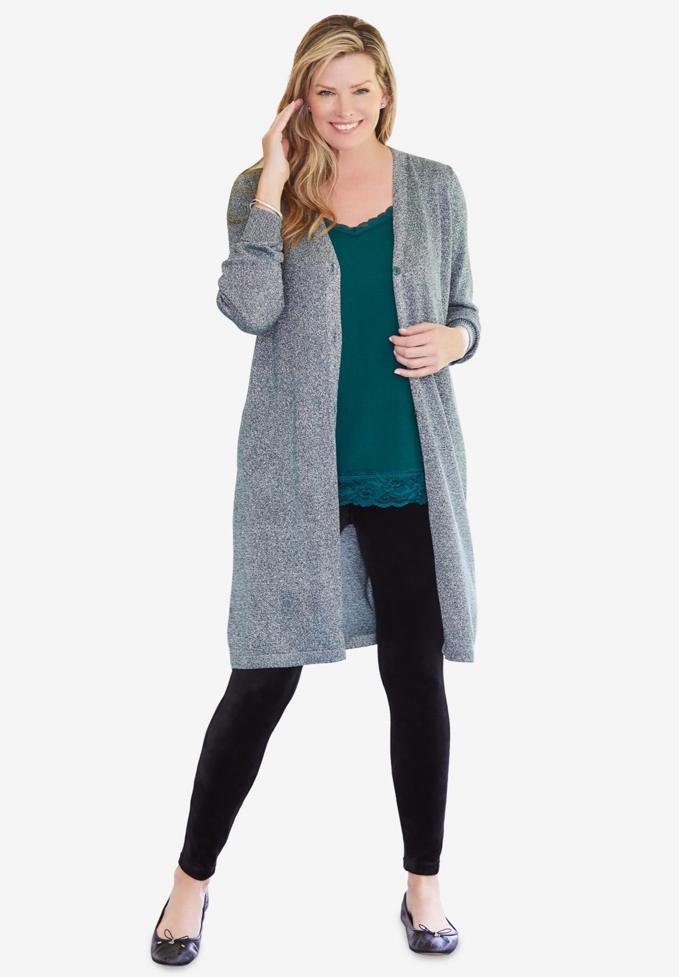 Shimmer Stitch Duster Cardigan Sweater 